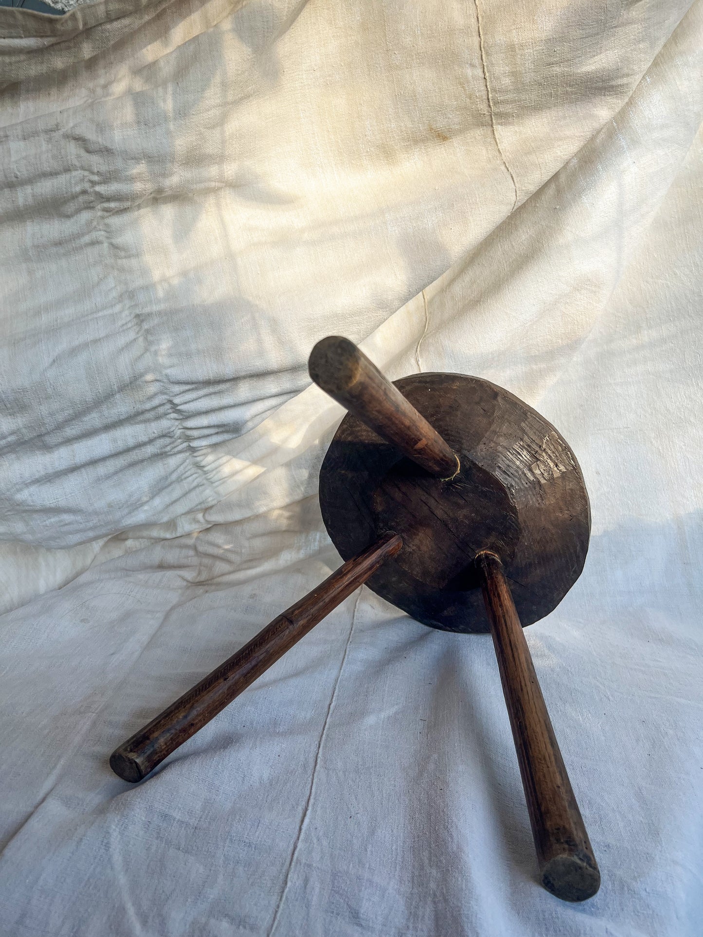 Handmade Wooden Milking Stool – Pyrenees, 19th Century
