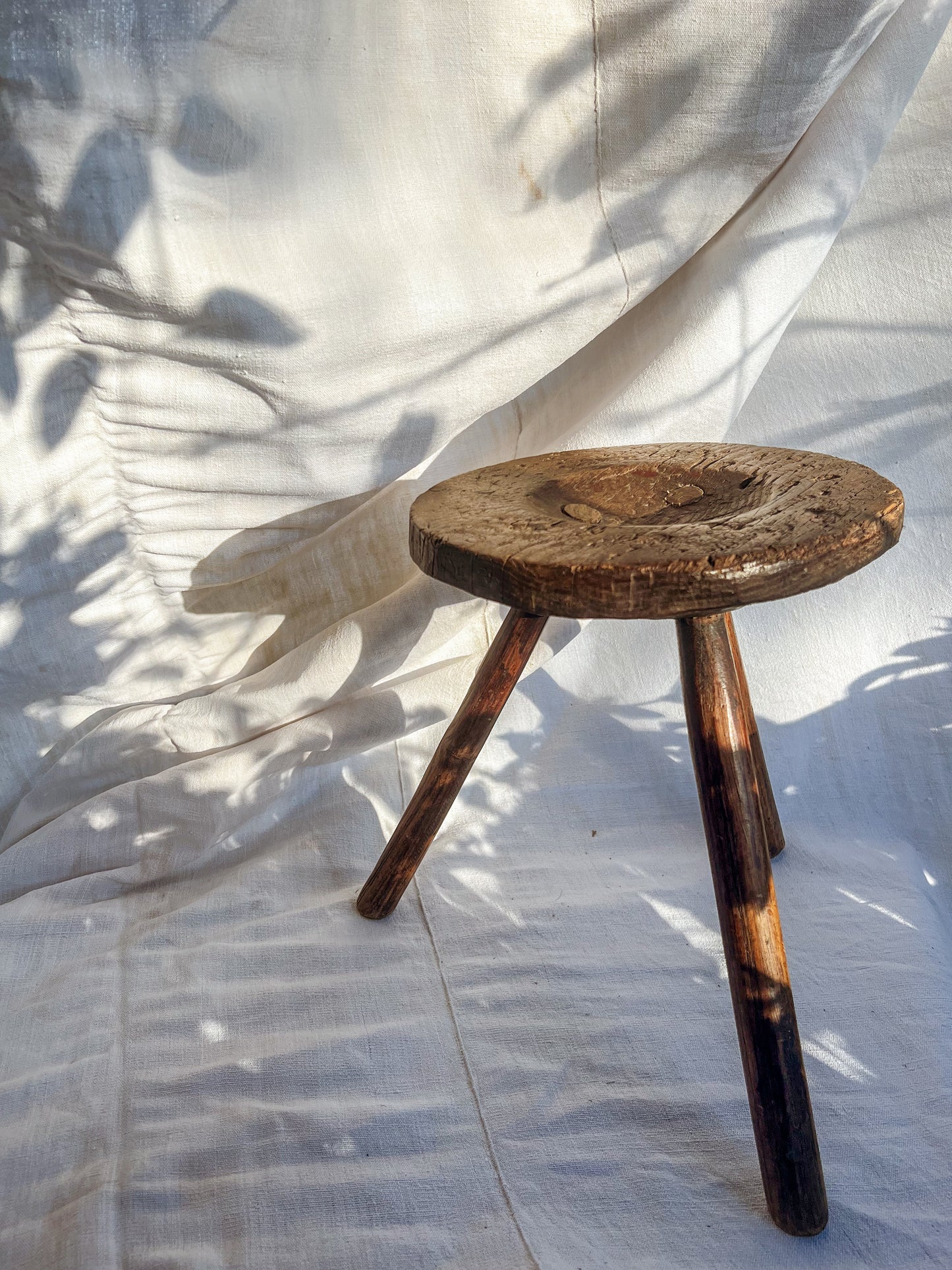 Handmade Wooden Milking Stool – Pyrenees, 19th Century