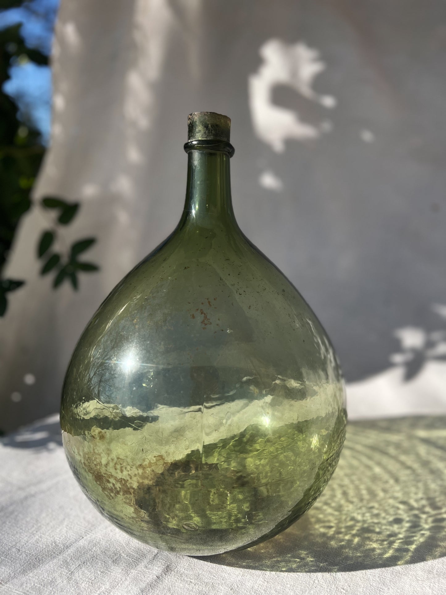 French Large Green Glass Dame Jeanne