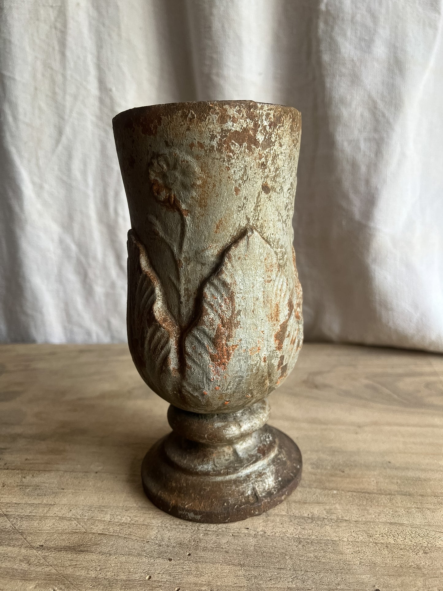 Cast Iron Cemetery Vase with Floral Relief