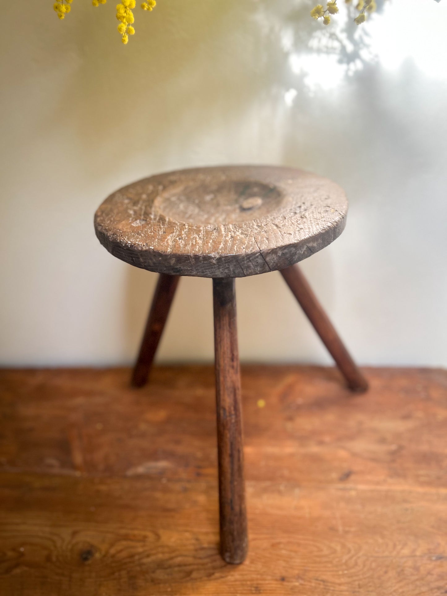 Handmade Wooden Milking Stool – Pyrenees, 19th Century