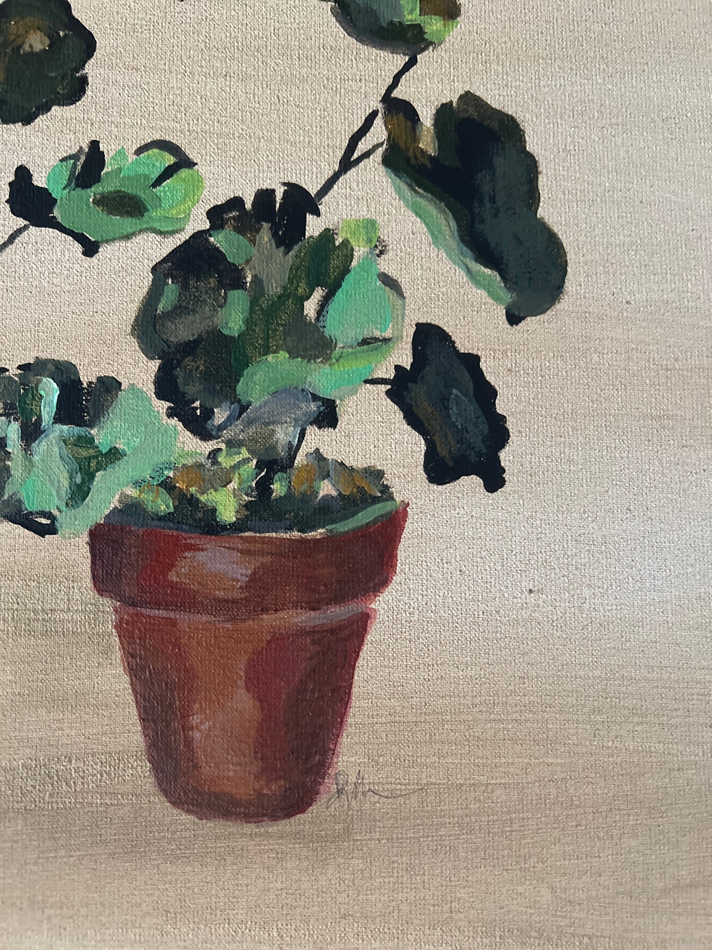 Original Painting on Canvas "Geranium in Pot"