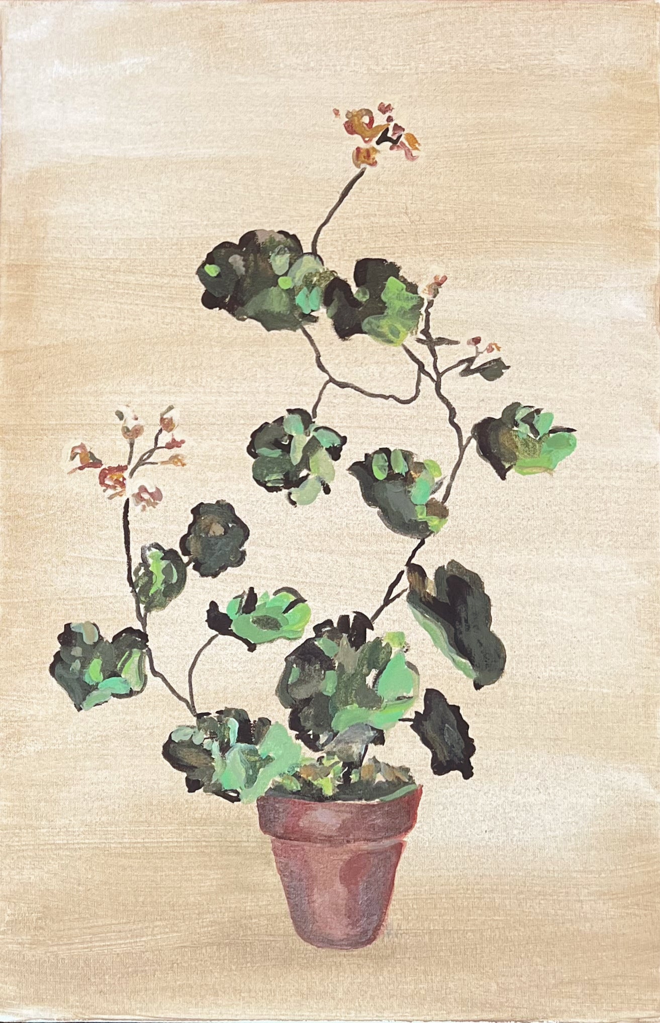 Original Painting on Canvas "Geranium in Pot"