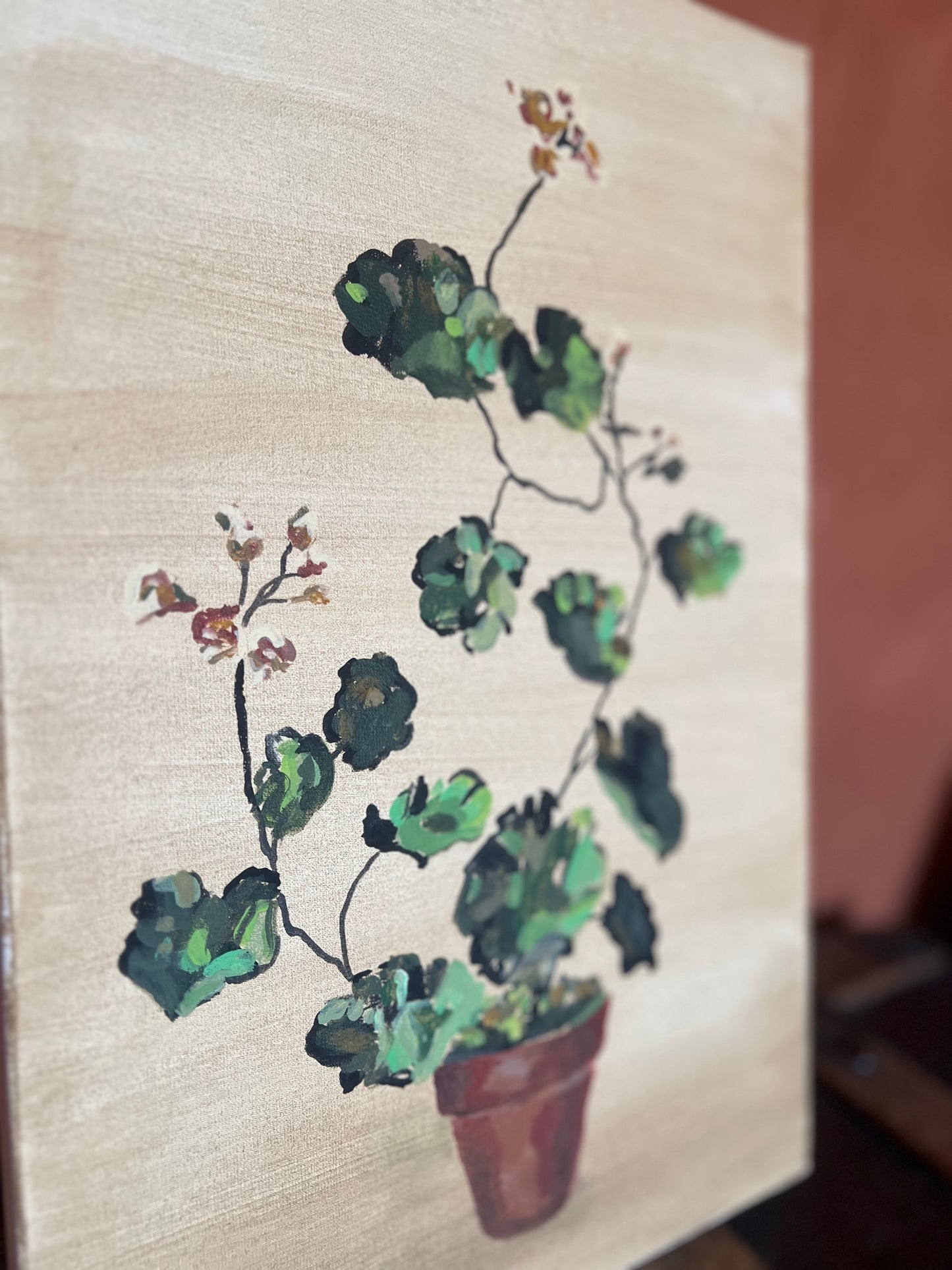 Original Painting on Canvas "Geranium in Pot"
