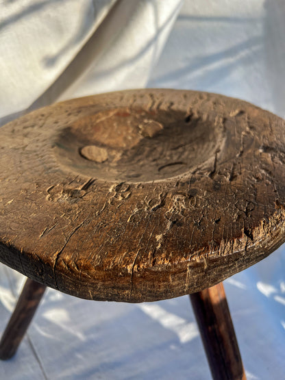 Handmade Wooden Milking Stool – Pyrenees, 19th Century