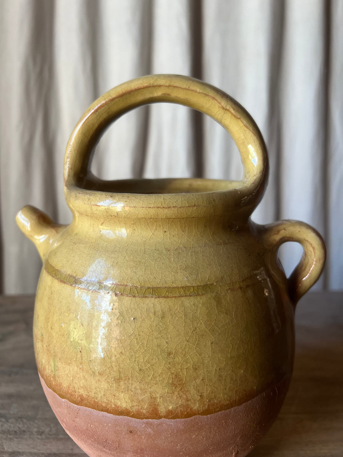 Small French Gargoulette Yellow Ceramic Water Jug