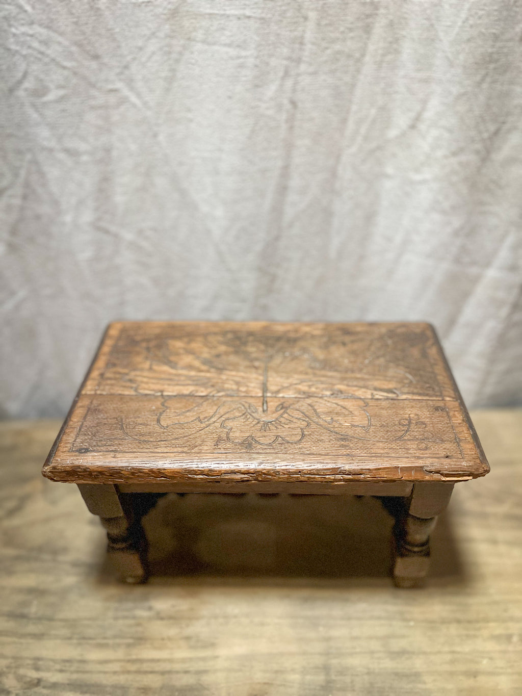 Victorian Carved Wooden Foot Stool with Design