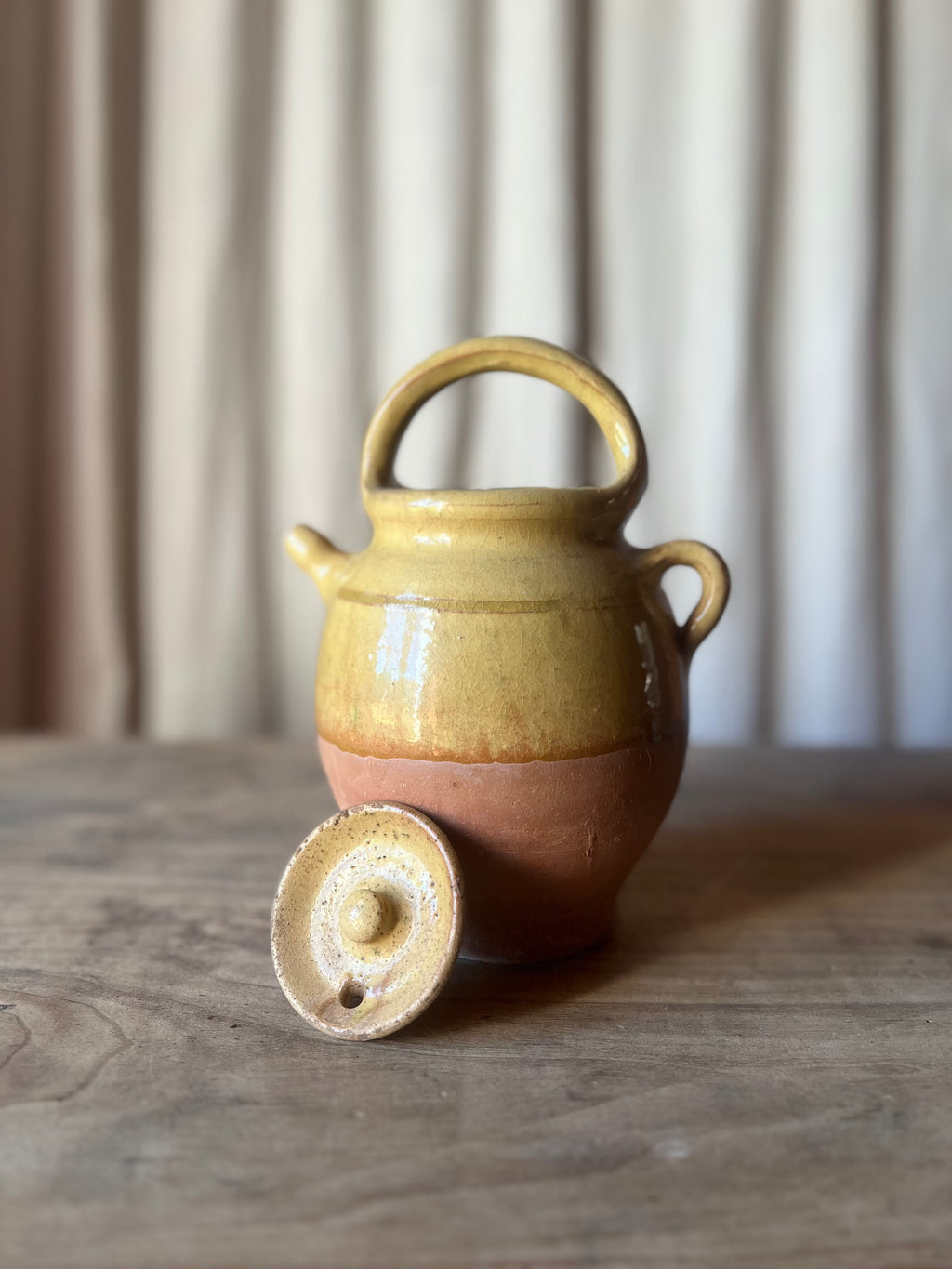 Small French Gargoulette Yellow Ceramic Water Jug
