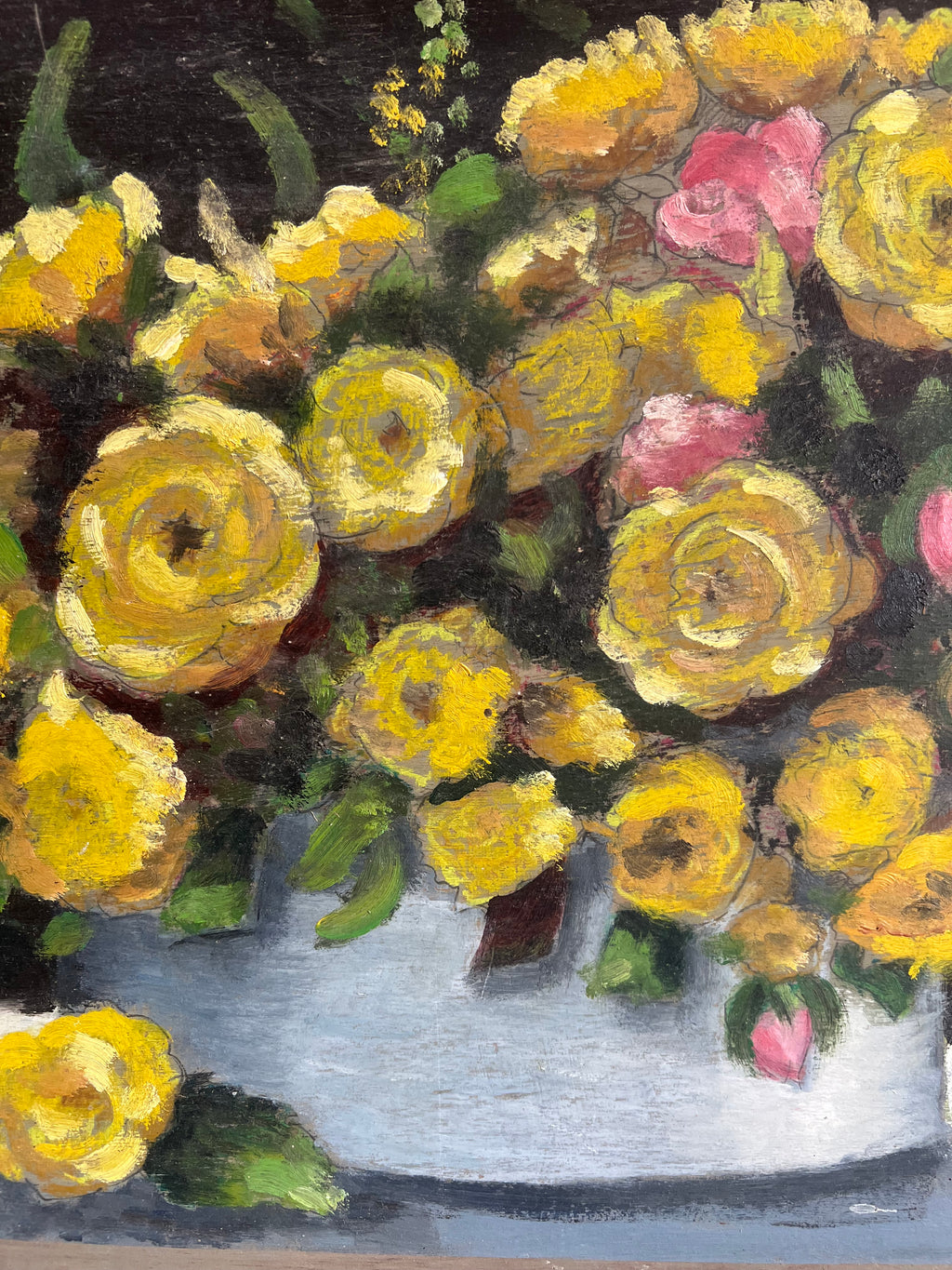 Yellow Roses in Vase  Painting on Board
