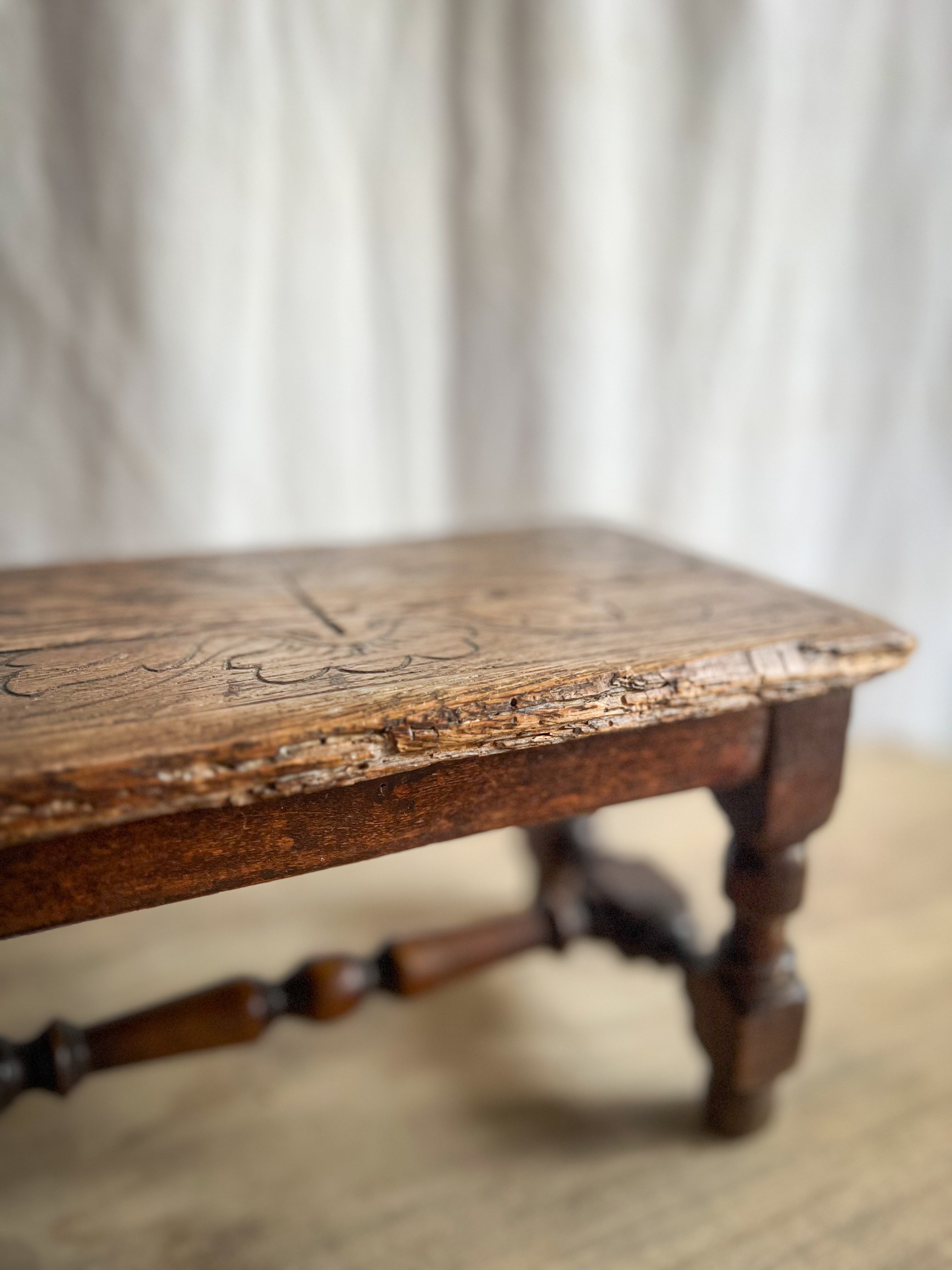 Victorian Carved Wooden Foot Stool with Design