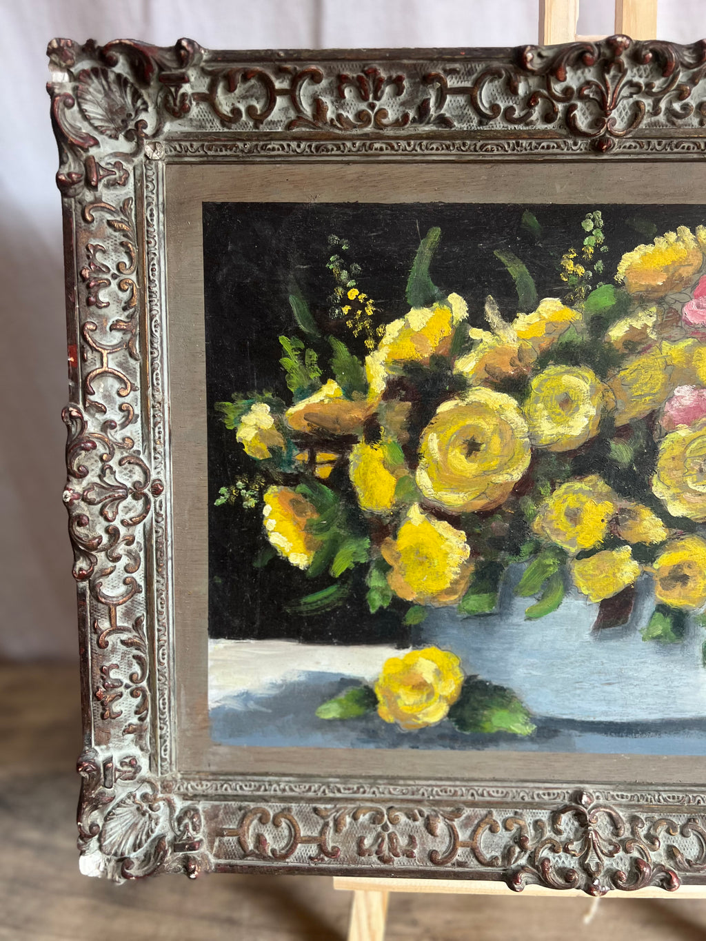 Yellow Roses in Vase  Painting on Board