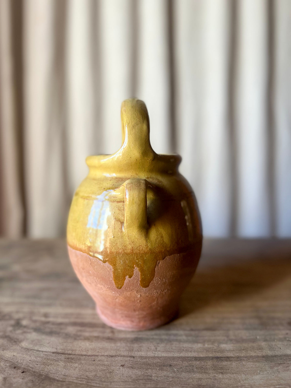 Small French Gargoulette Yellow Ceramic Water Jug