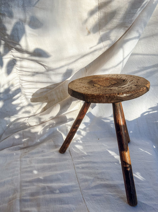 Handmade Wooden Milking Stool – Pyrenees, 19th Century