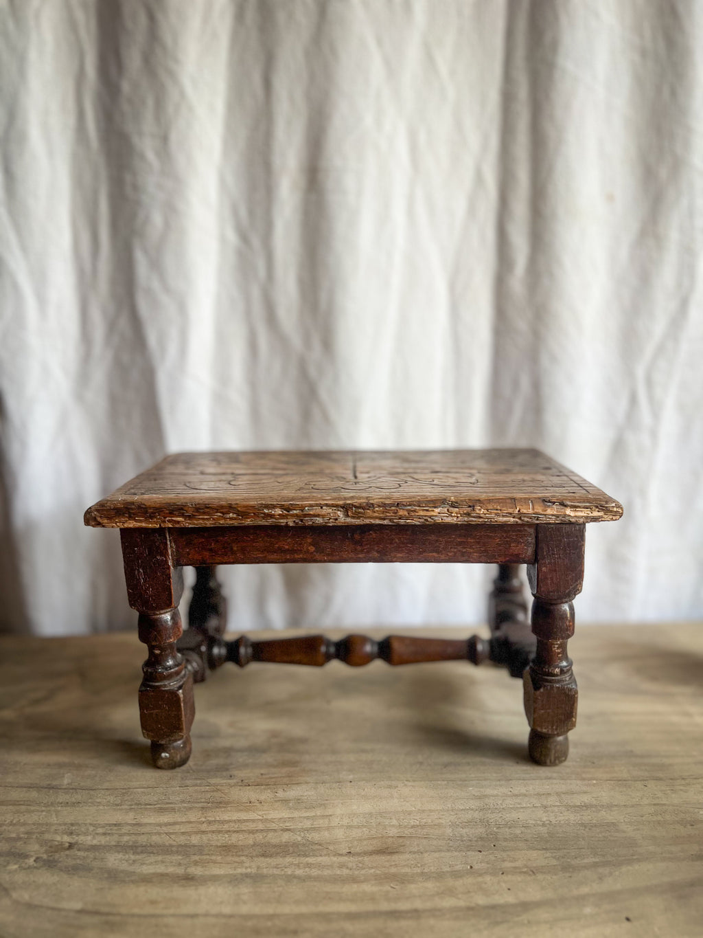 Victorian Carved Wooden Foot Stool with Design