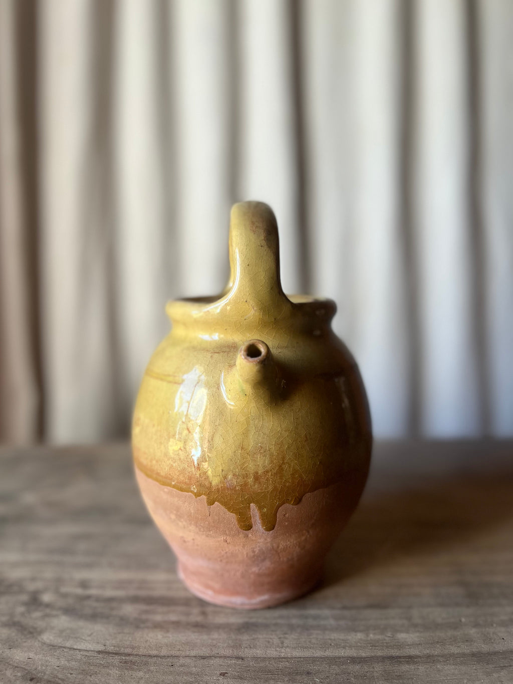 Small French Gargoulette Yellow Ceramic Water Jug