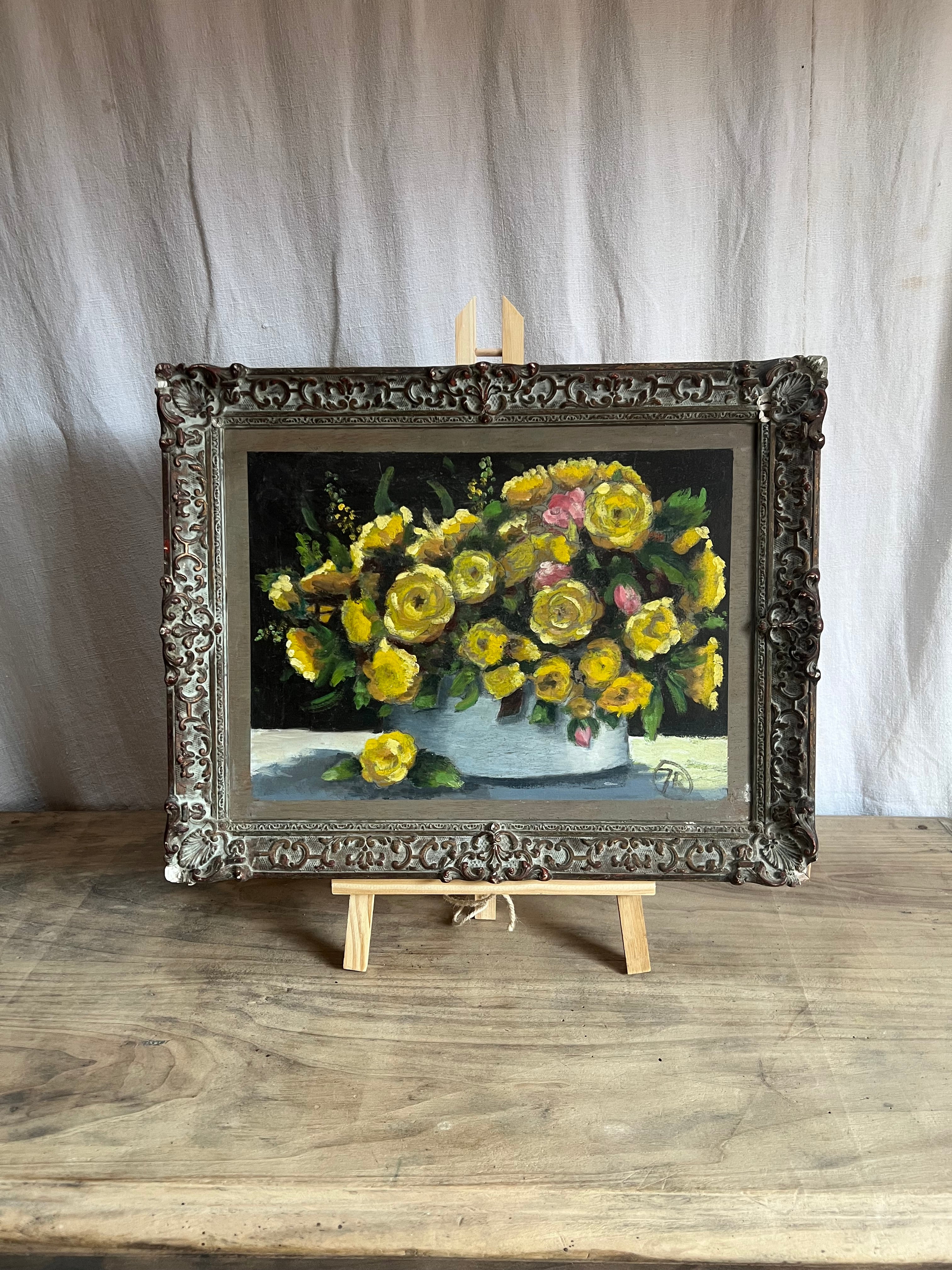 Yellow Roses in Vase  Painting on Board