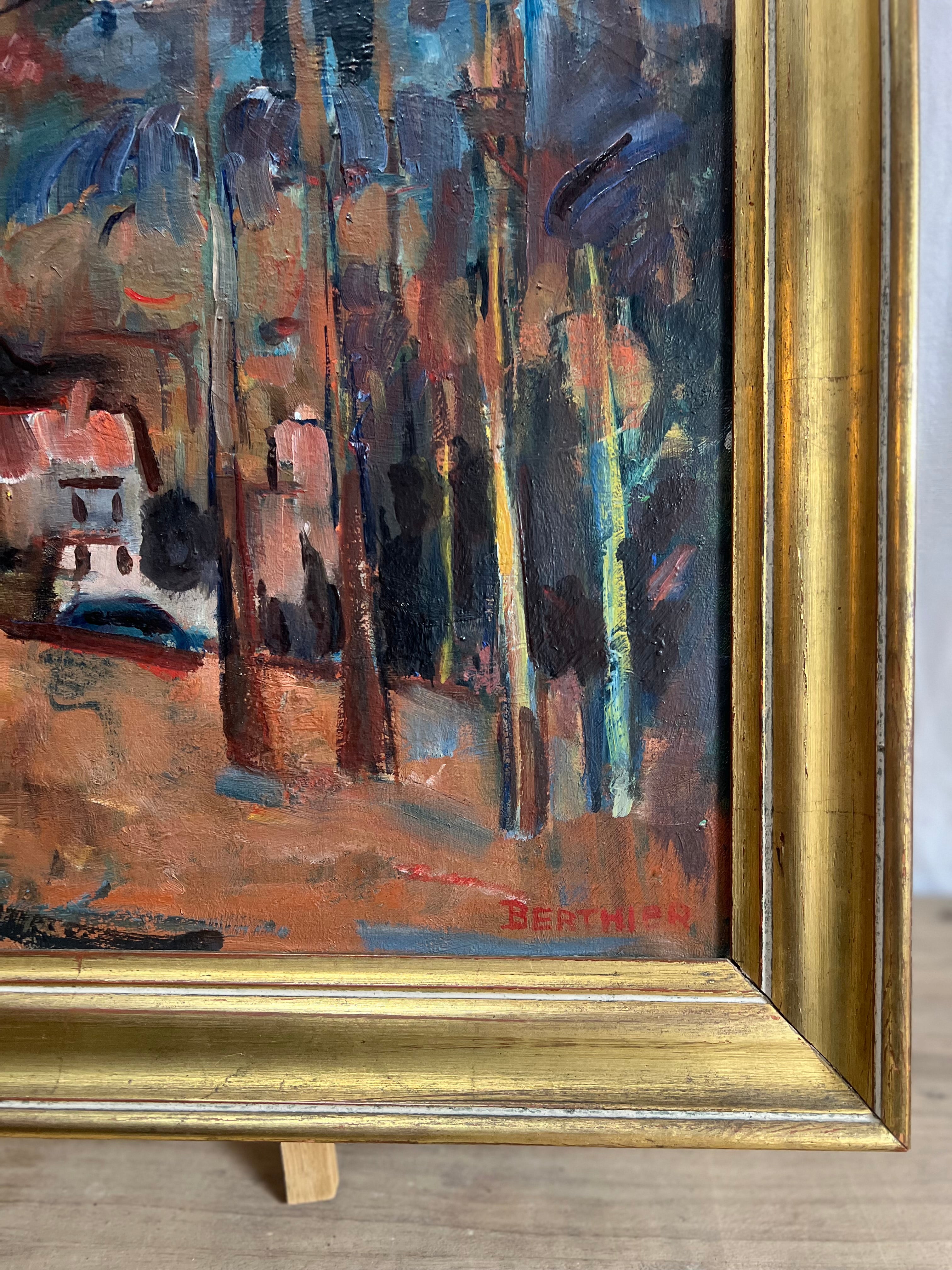 Original Signed French Oil Painting – “Berthier” – Mid-Century Landscape