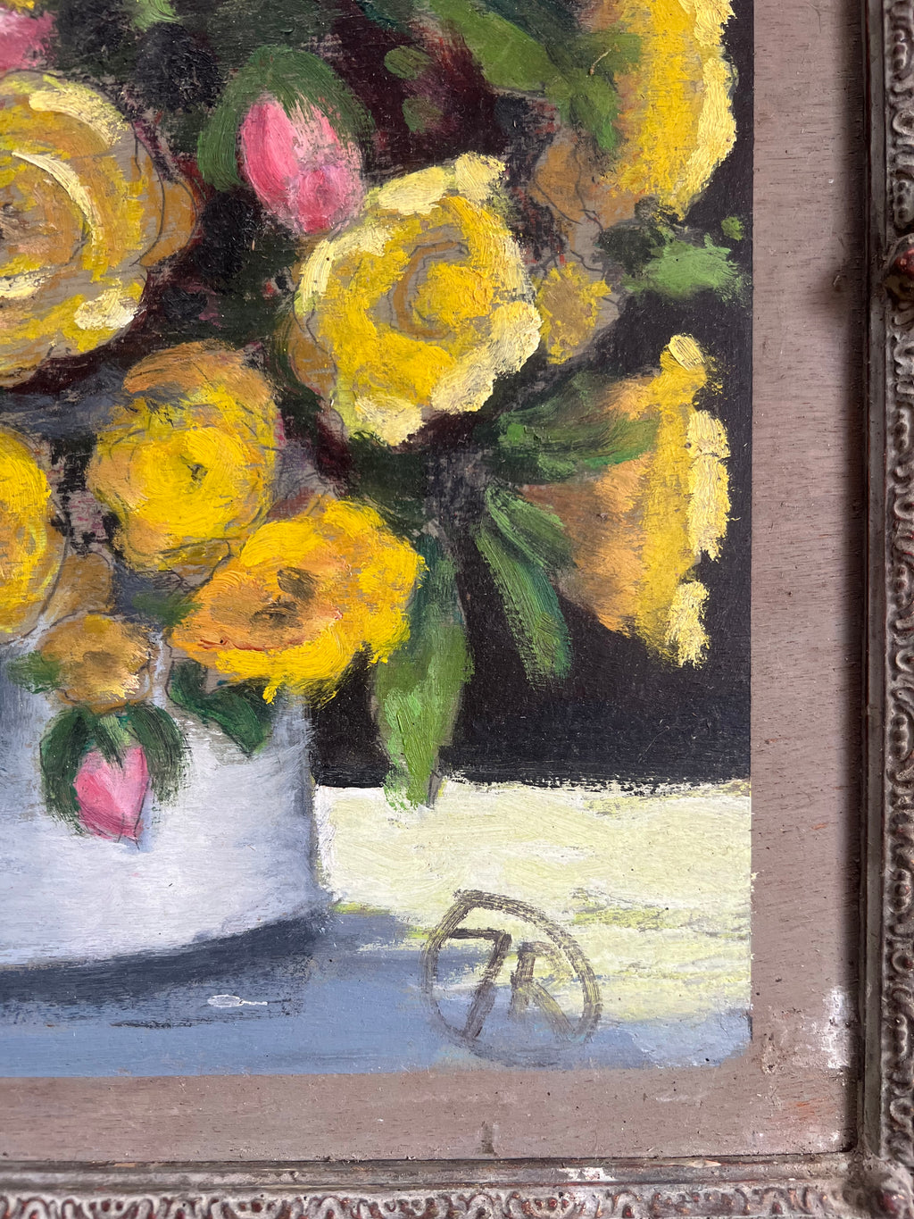 Yellow Roses in Vase  Painting on Board