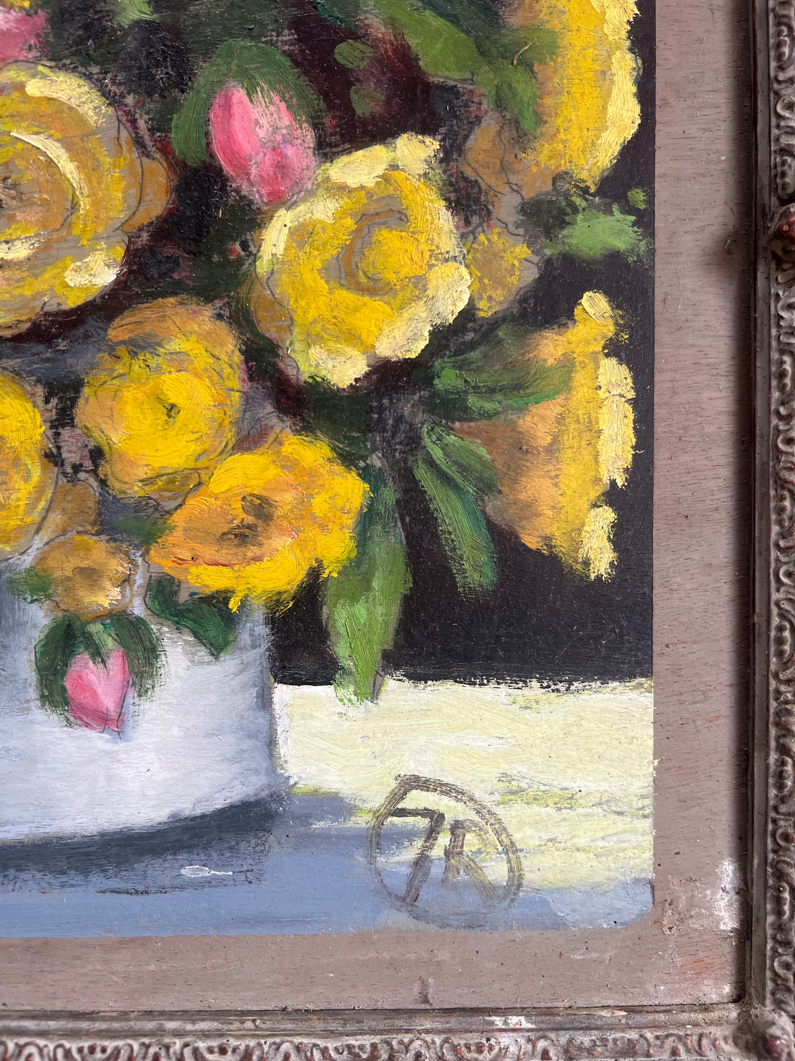 Yellow Roses in Vase  Painting on Board