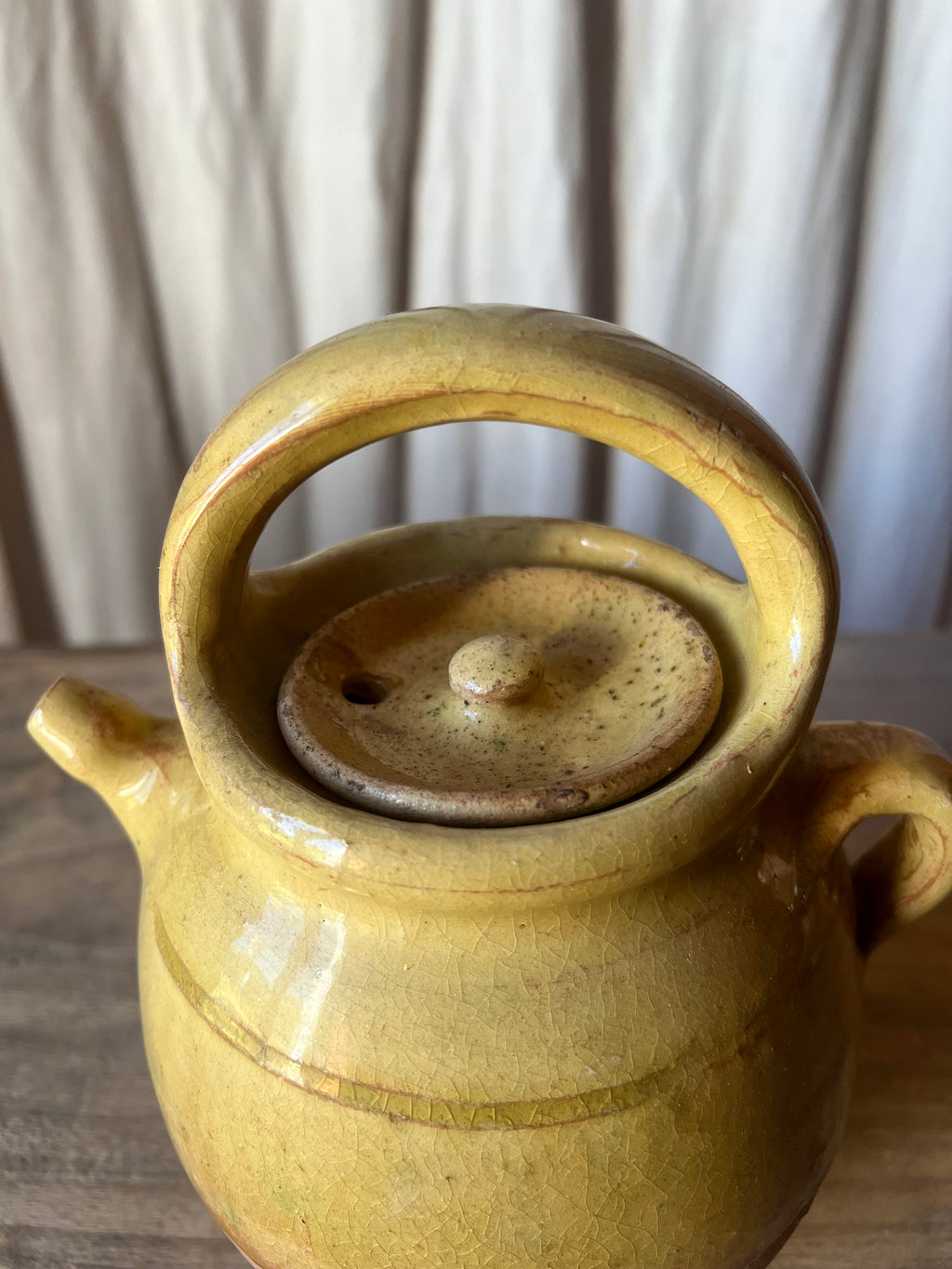 Small French Gargoulette Yellow Ceramic Water Jug