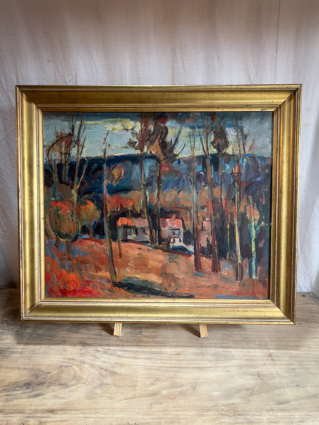 Original Signed French Oil Painting – “Berthier” – Mid-Century Landscape