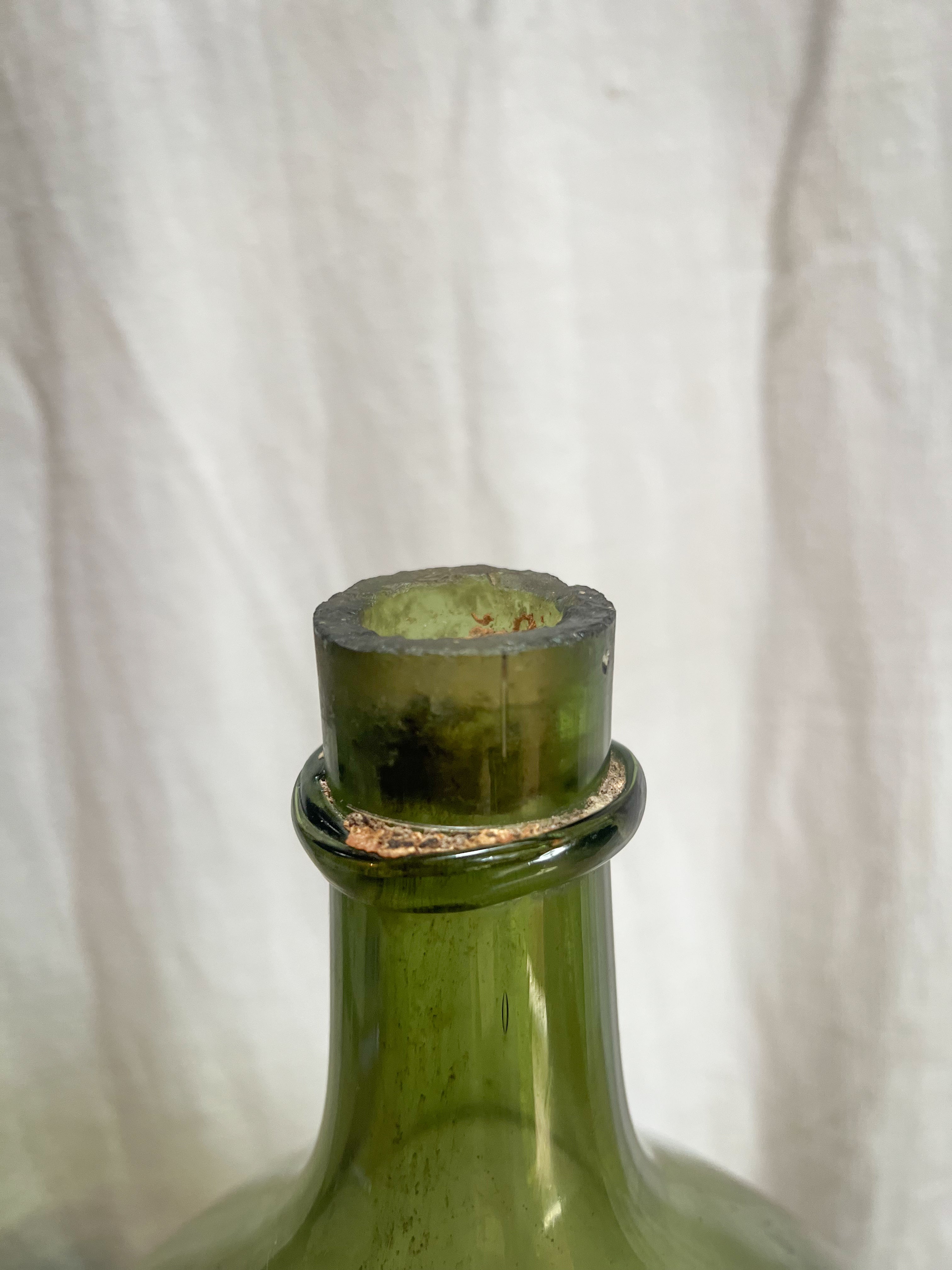 French  Large Green Glass Dame Jeanne