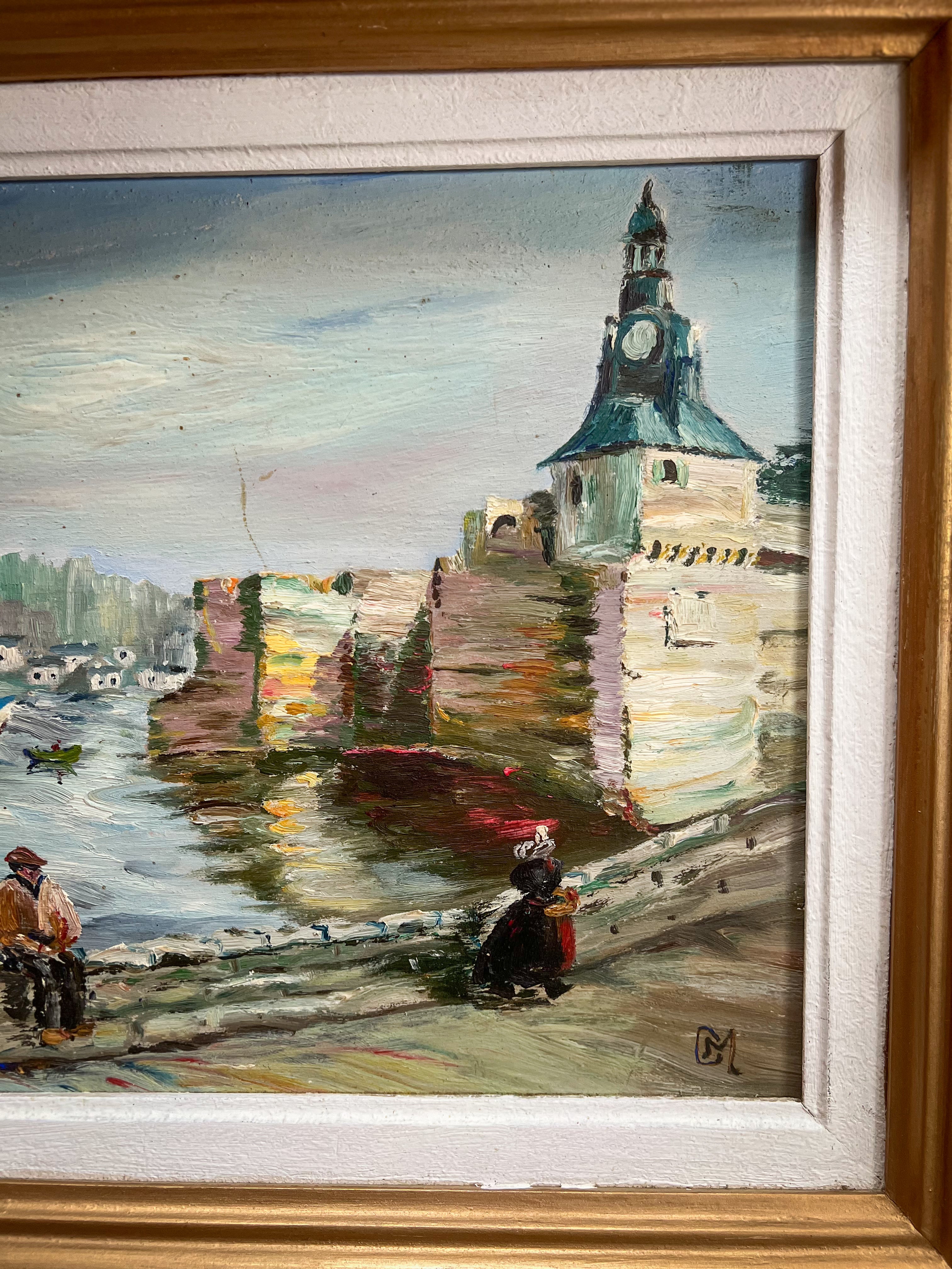 Oil Painting of Concarneau Brittany, Signed “M”