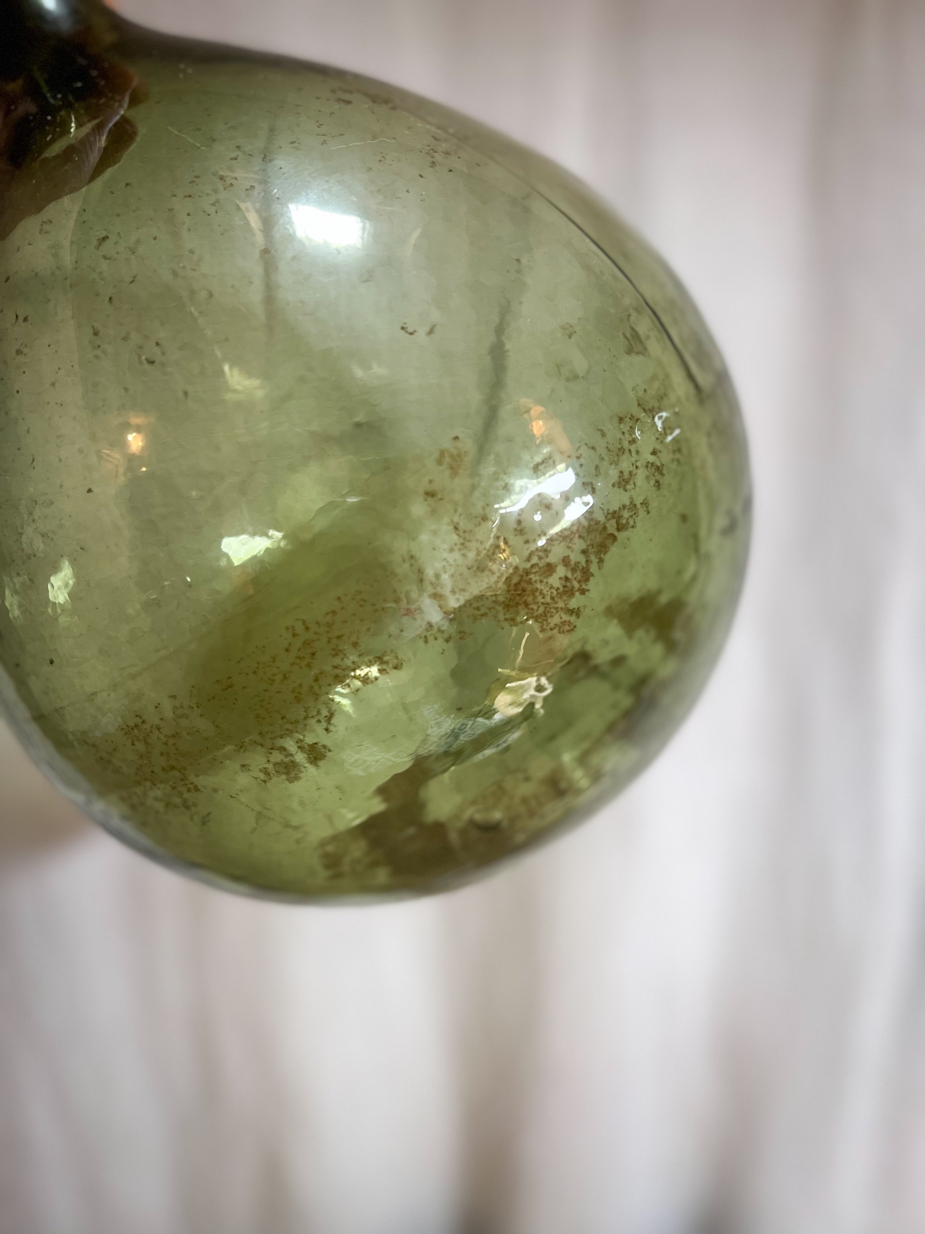 French  Large Green Glass Dame Jeanne