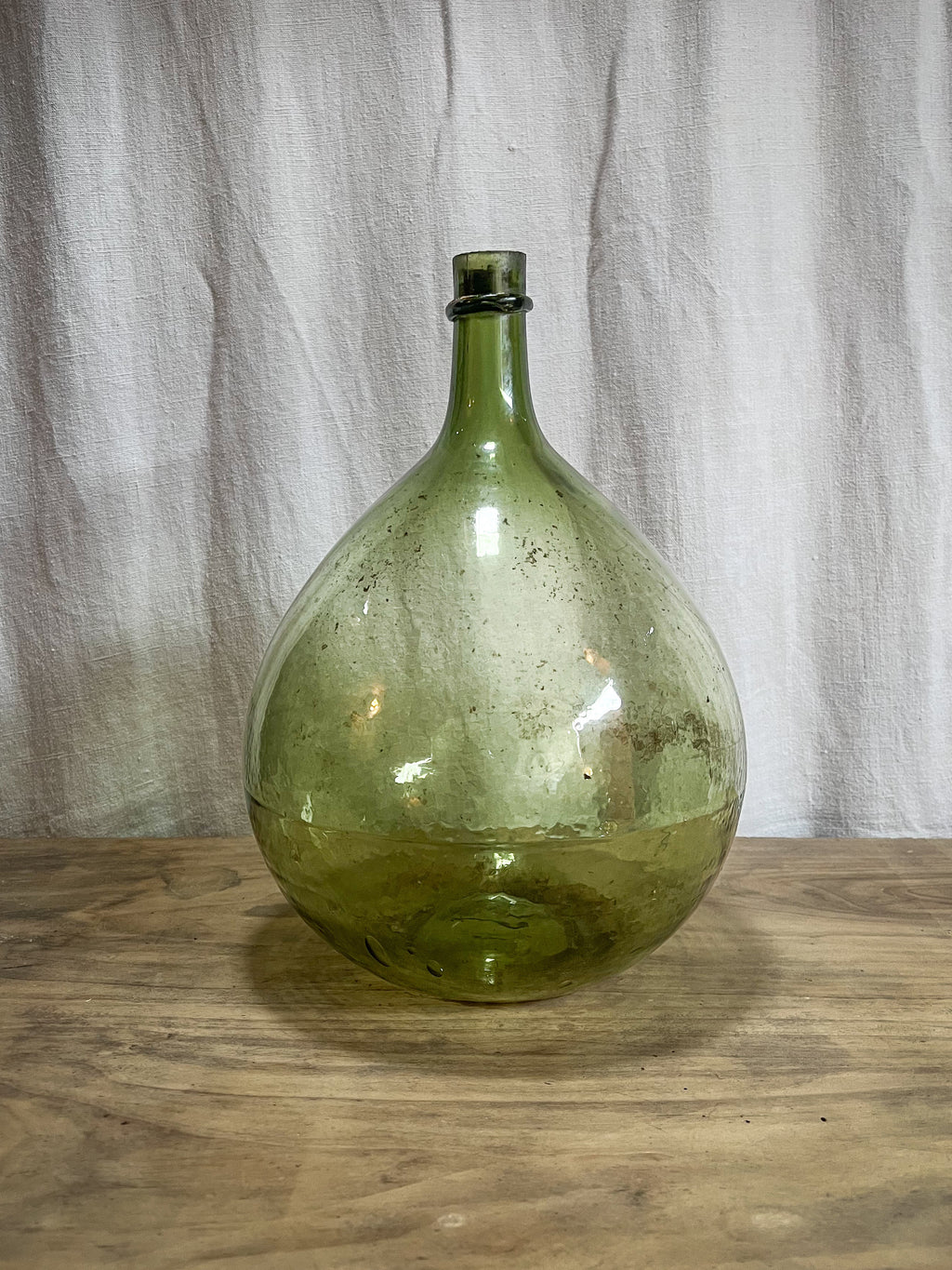 French  Large Green Glass Dame Jeanne