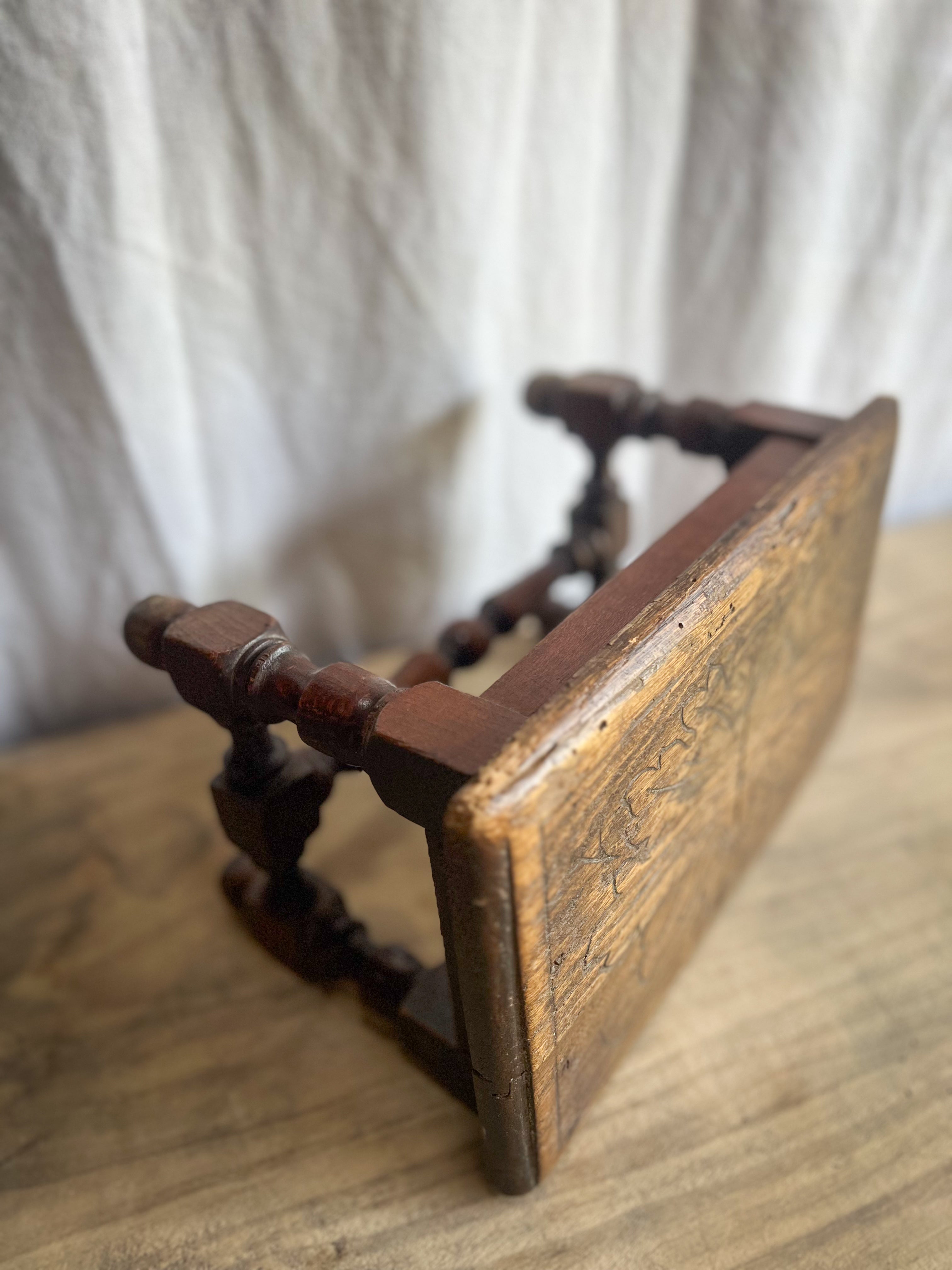 Victorian Carved Wooden Foot Stool with Design