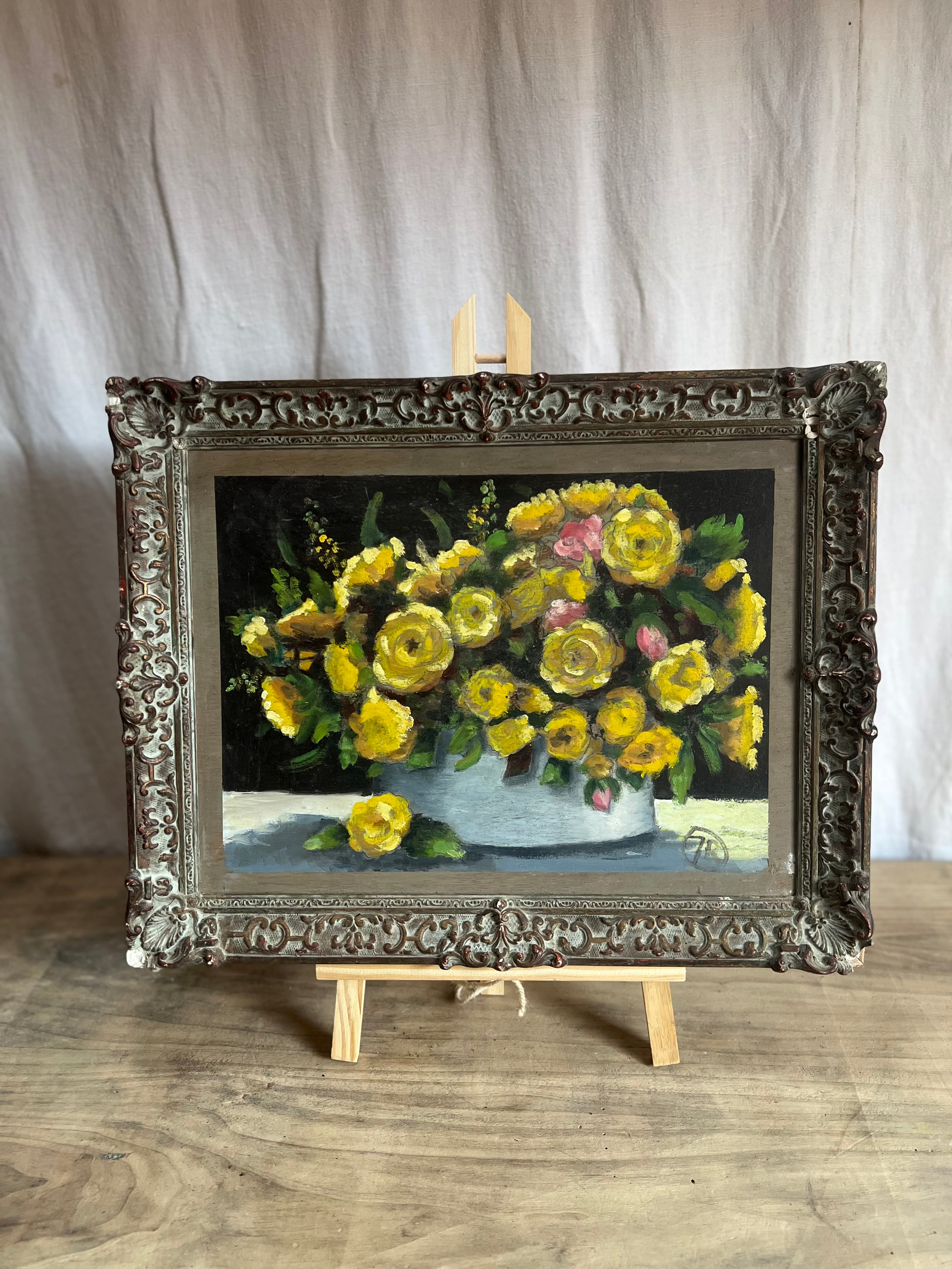 Yellow Roses in Vase  Painting on Board
