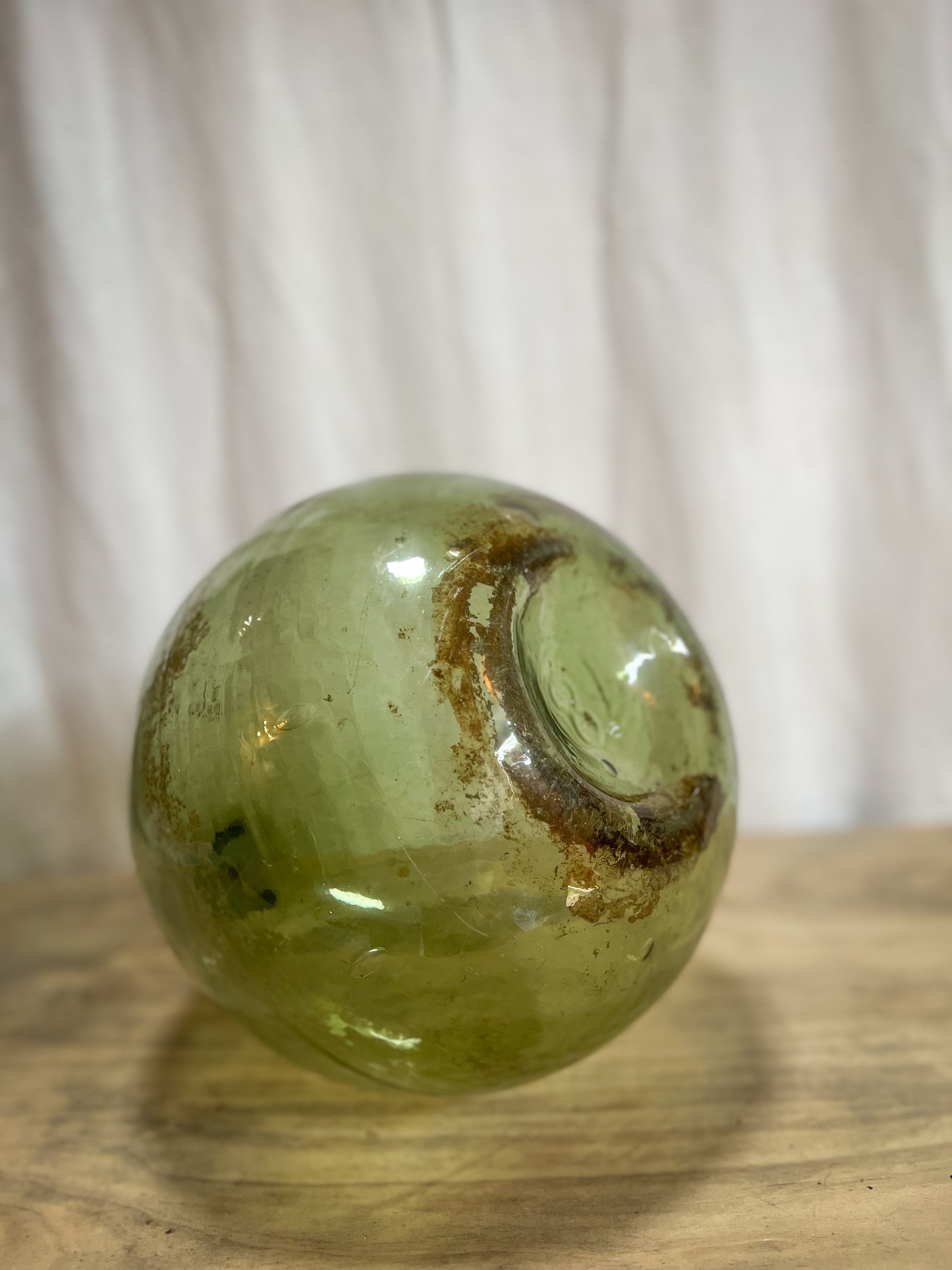French  Large Green Glass Dame Jeanne