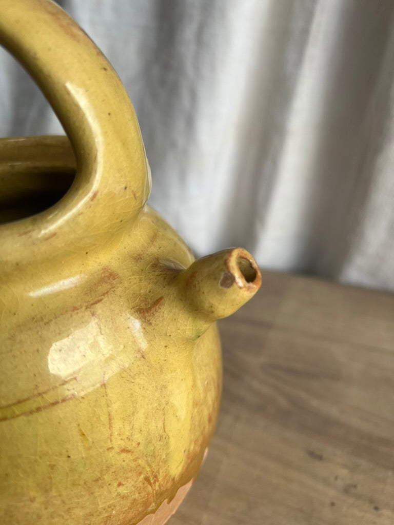 French Gargoulette Yellow Ceramic Water Jug