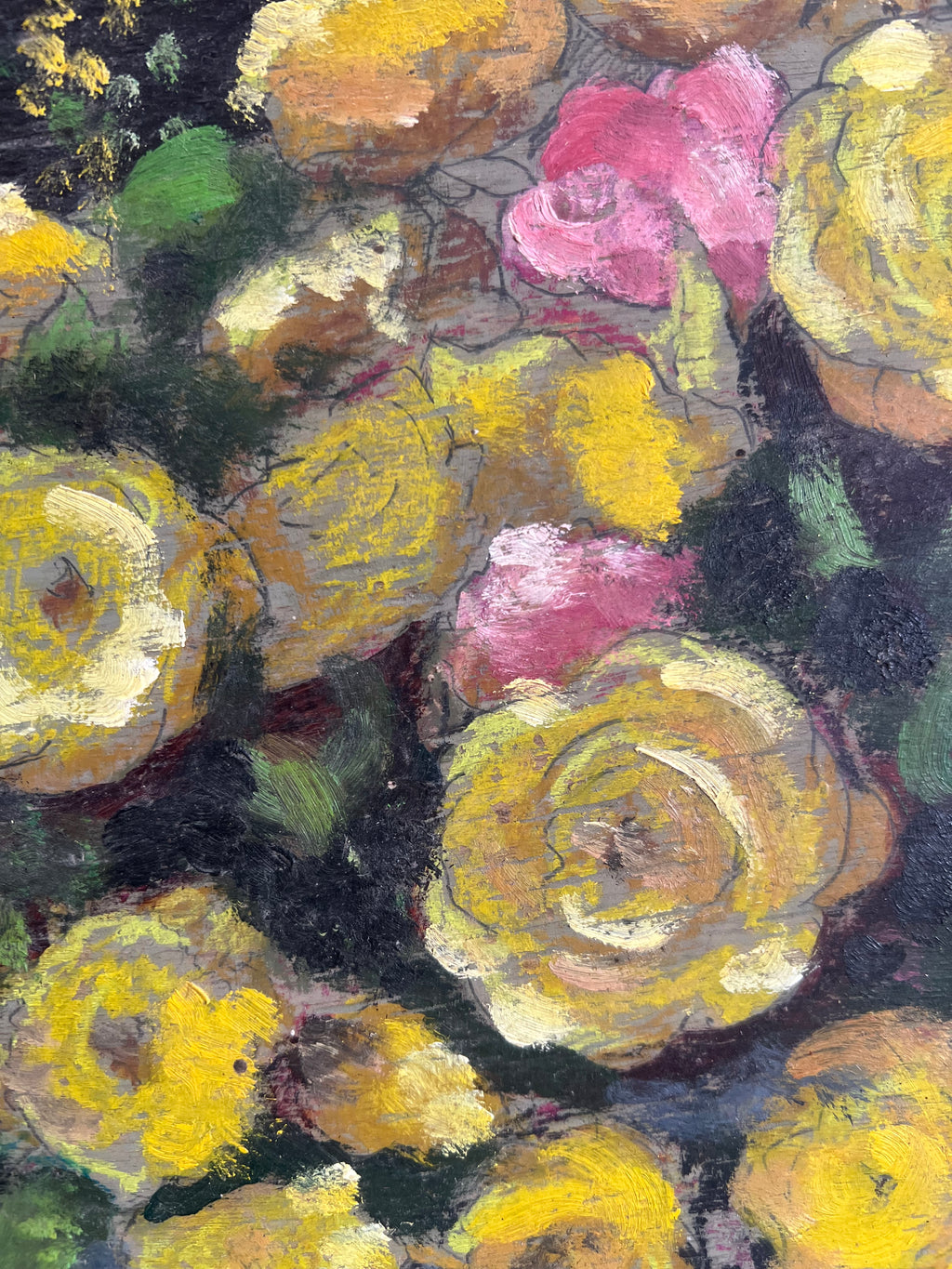 Yellow Roses in Vase  Painting on Board