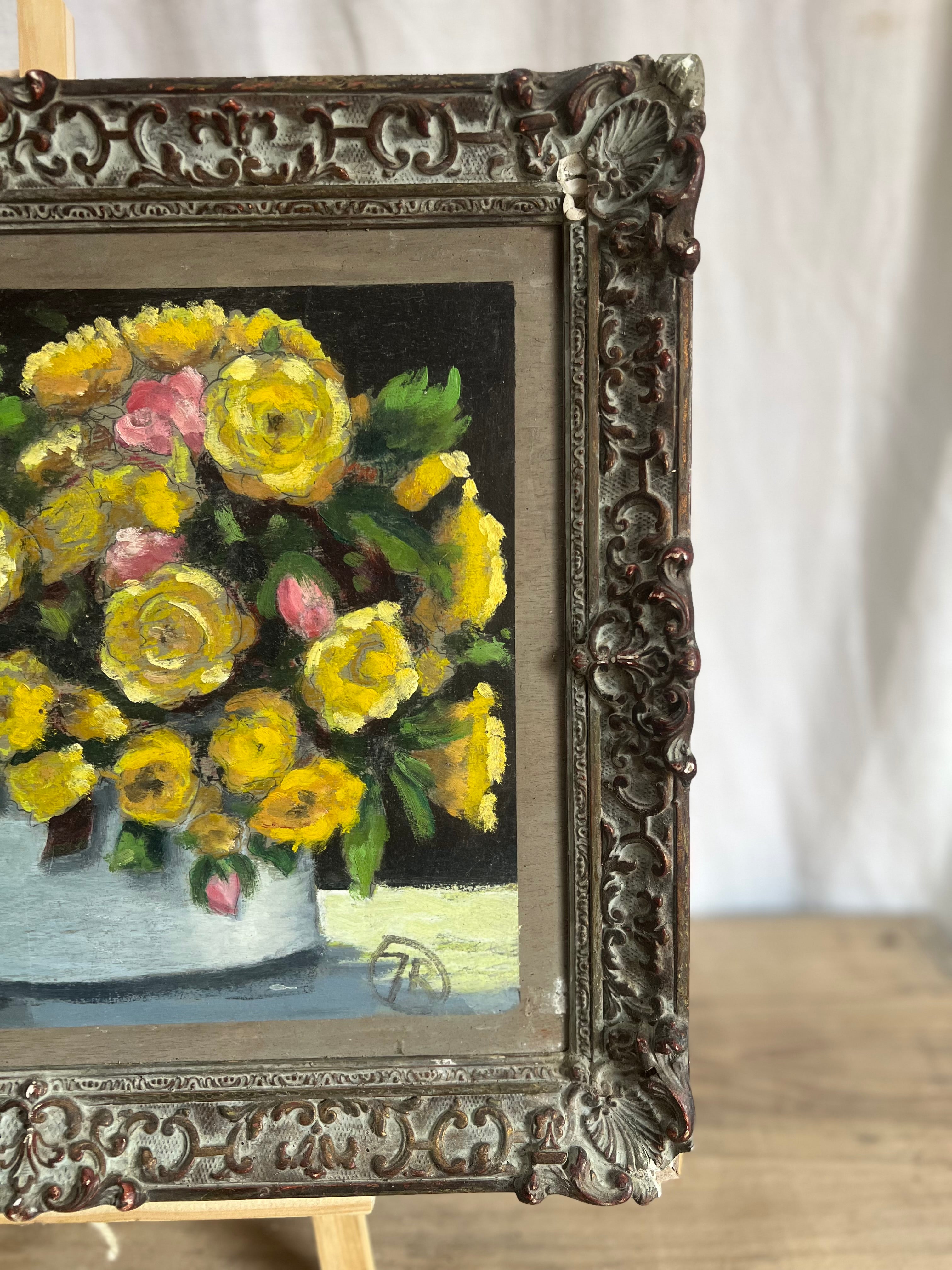 Yellow Roses in Vase  Painting on Board