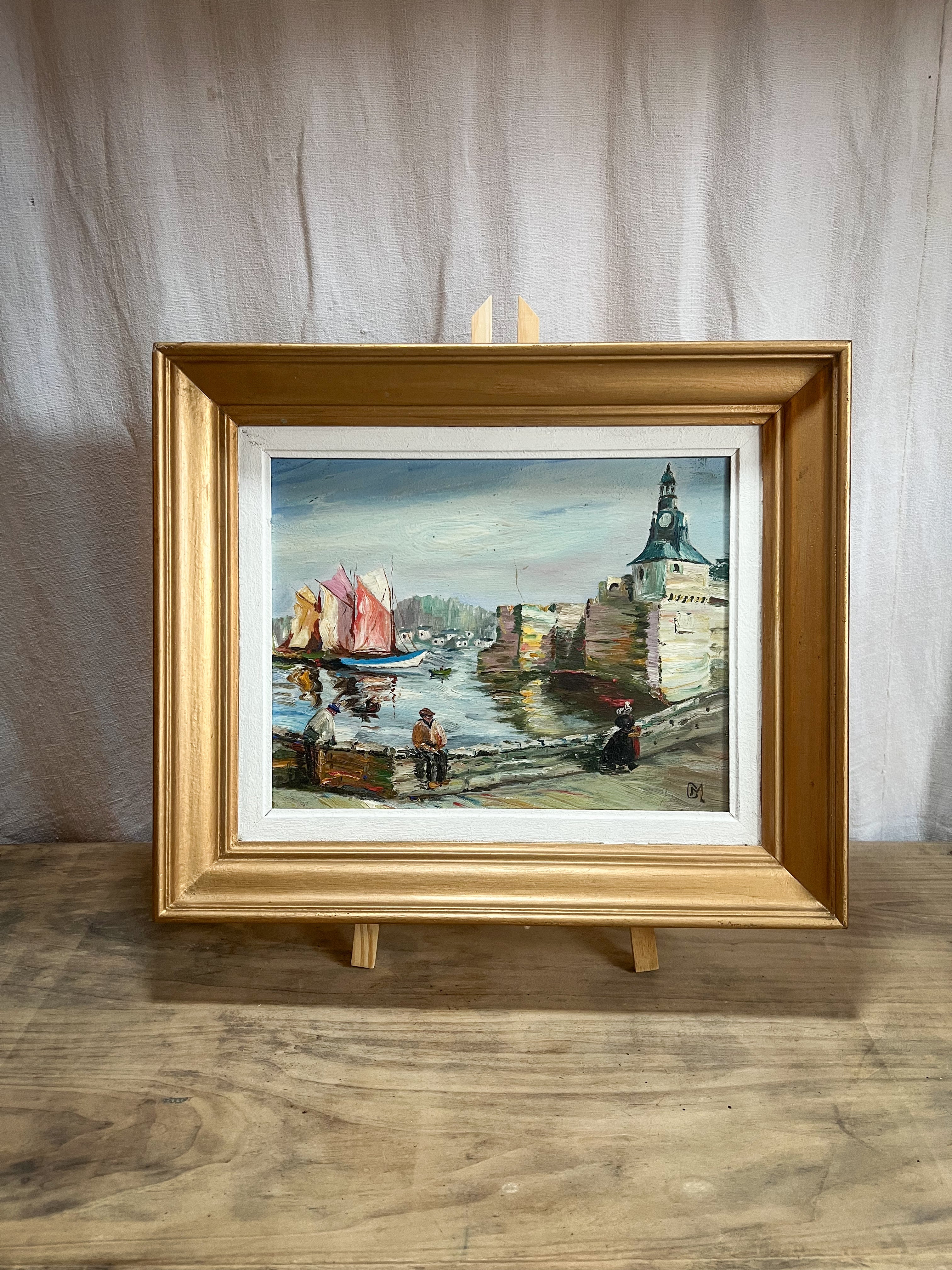 Oil Painting of Concarneau Brittany, Signed “M”