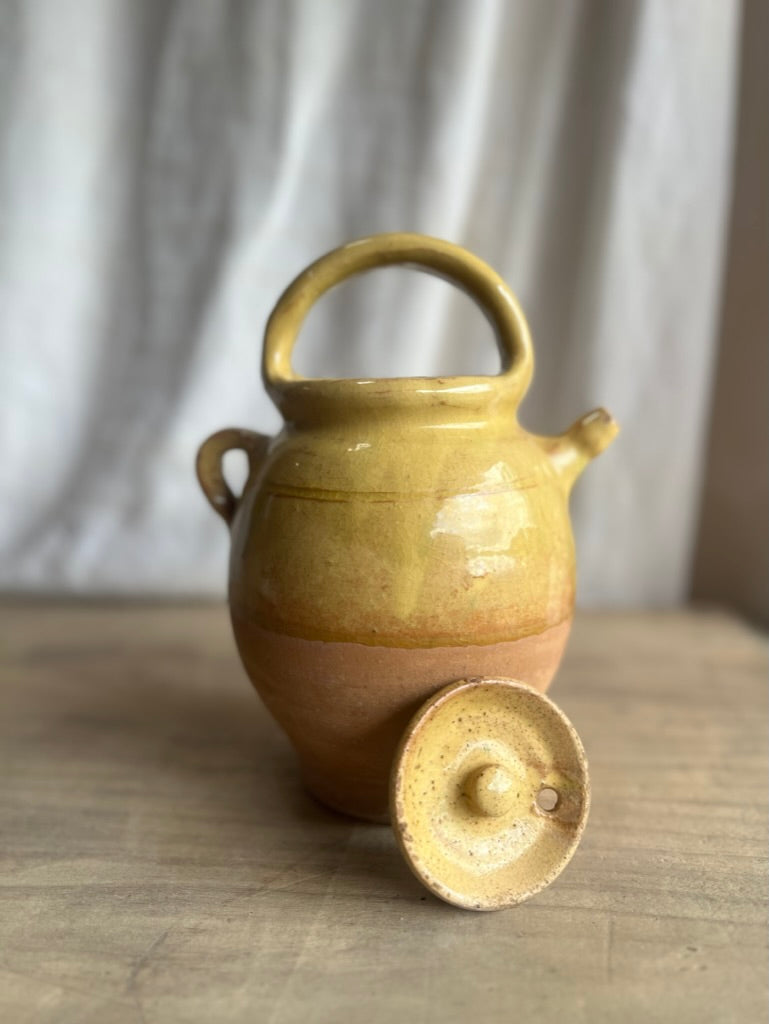French Gargoulette Yellow Ceramic Water Jug