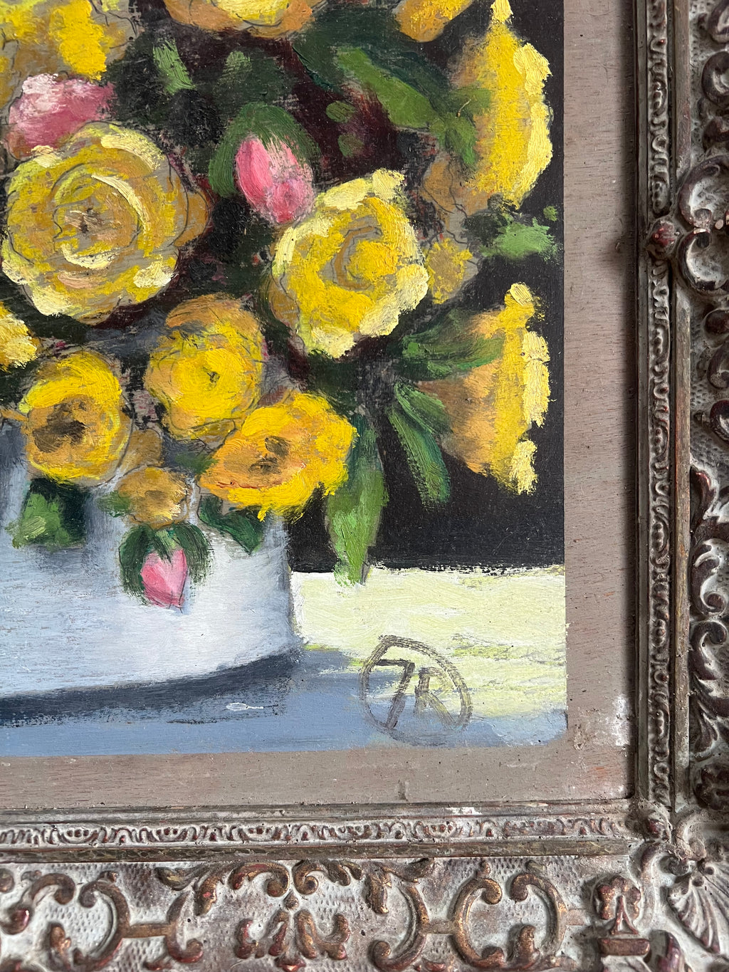 Yellow Roses in Vase  Painting on Board