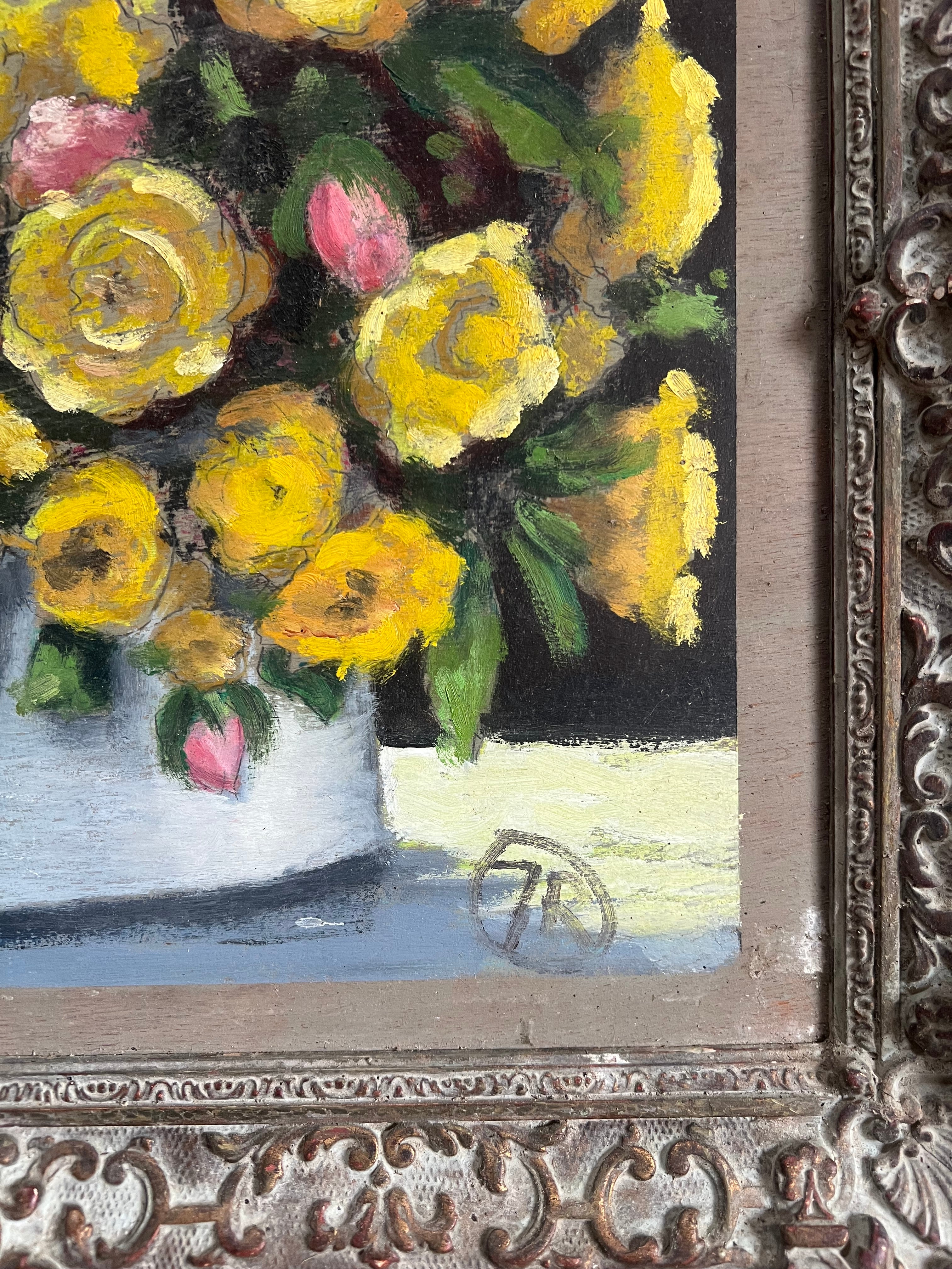 Yellow Roses in Vase  Painting on Board