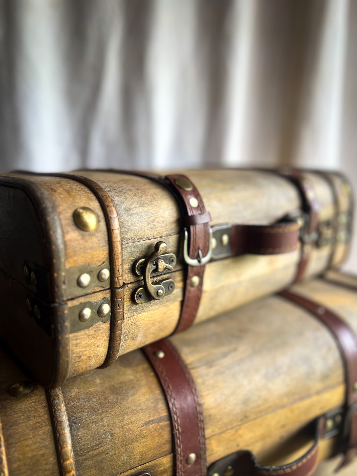 Handmade Wooden Luggage with Leather Straps