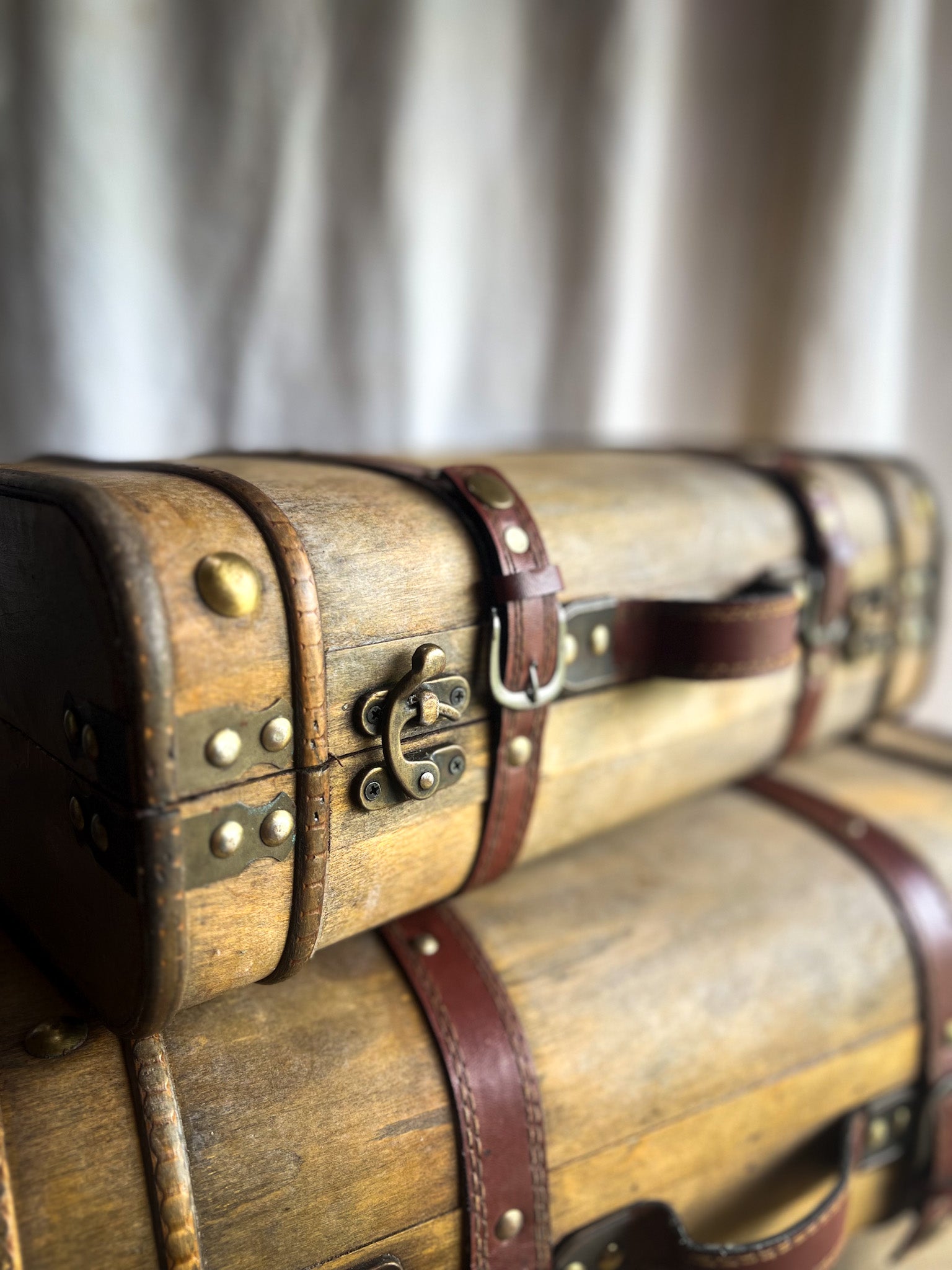 Handmade Wooden Luggage with Leather Straps