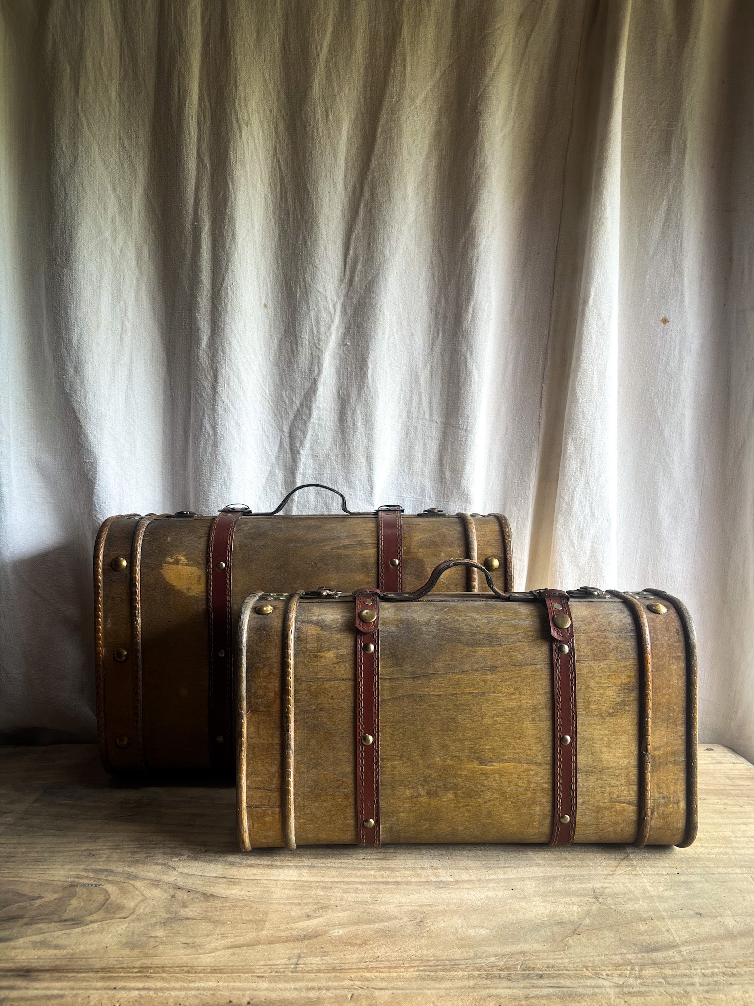 Handmade Wooden Luggage with Leather Straps