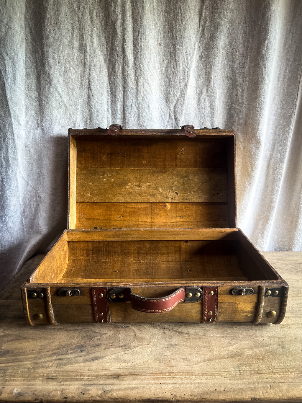 Handmade Wooden Luggage with Leather Straps