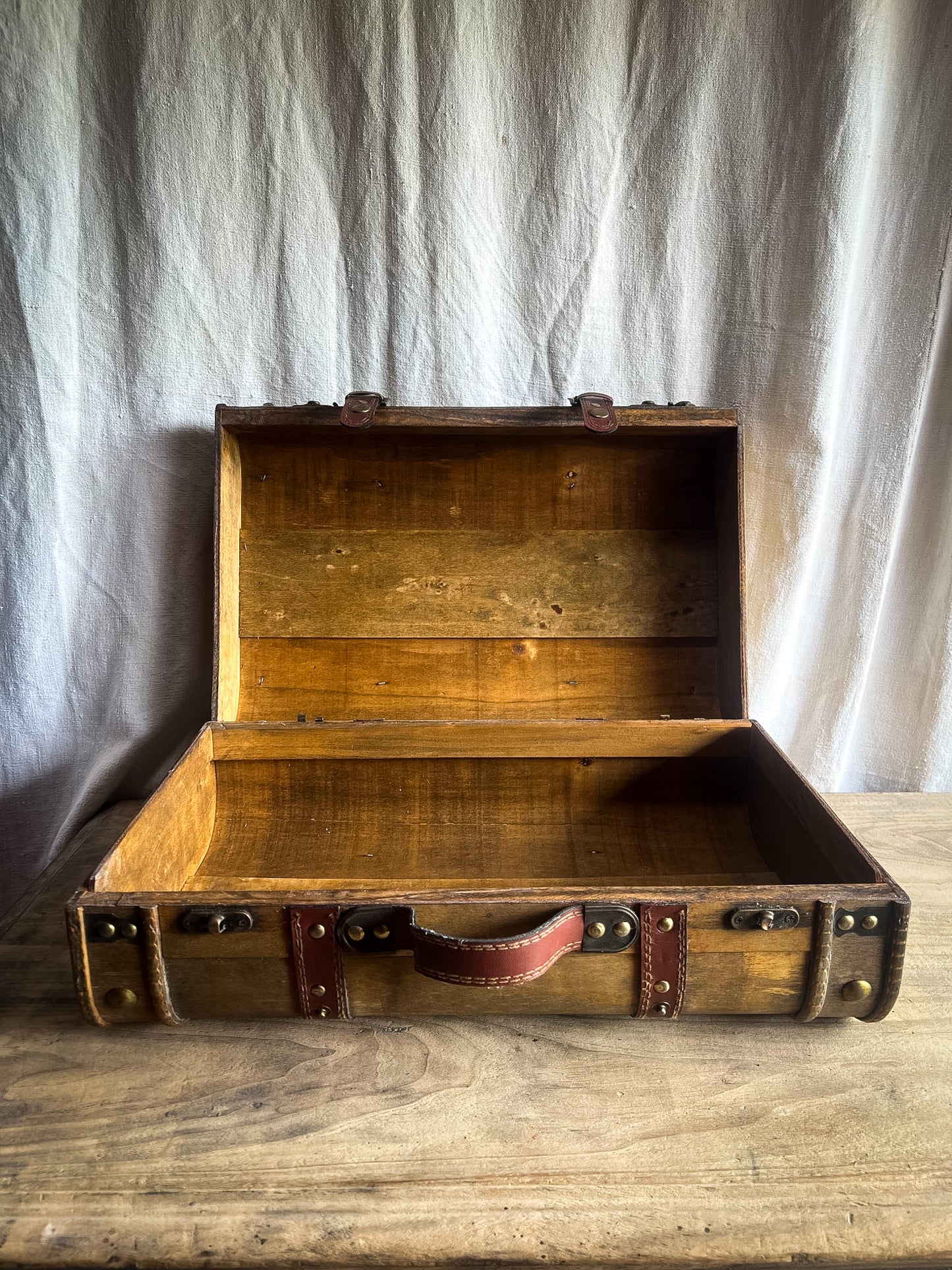 Handmade Wooden Luggage with Leather Straps