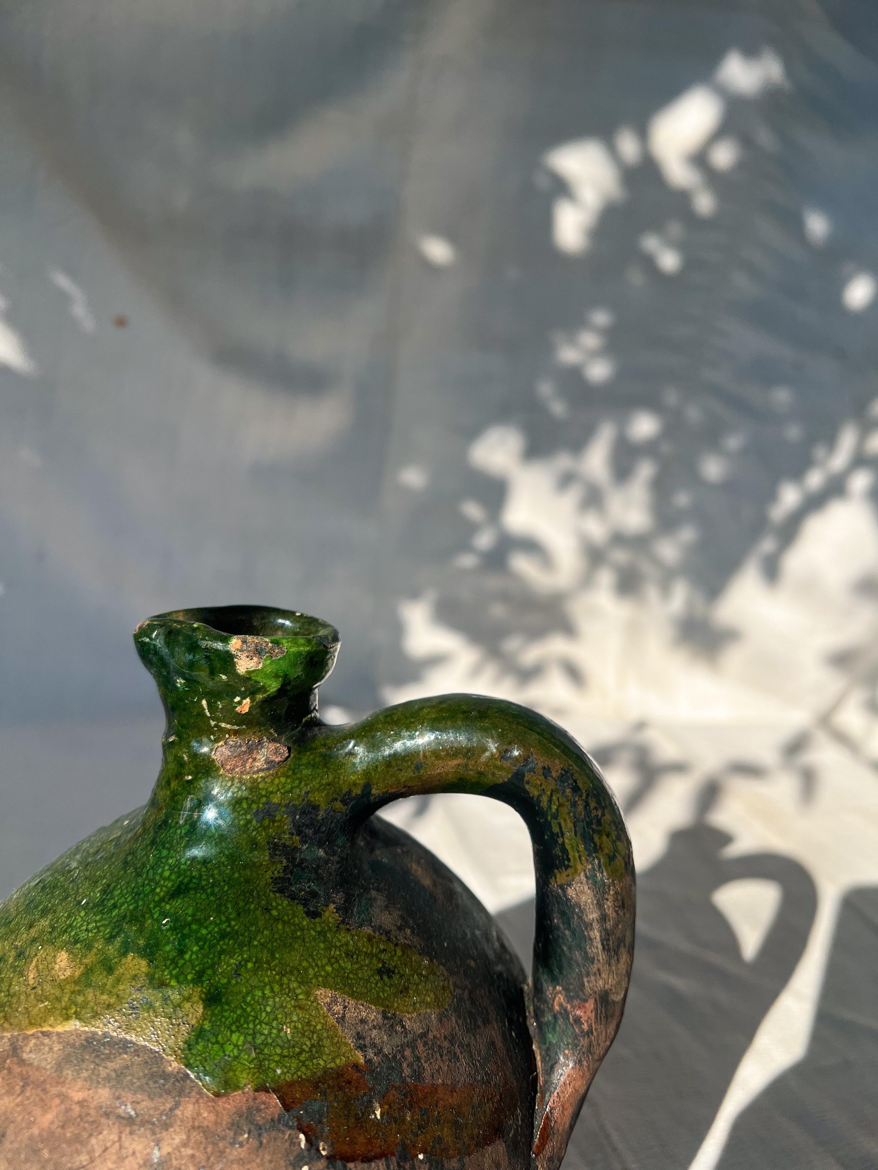 Green Glaze Pottery Pitcher - 18th Century