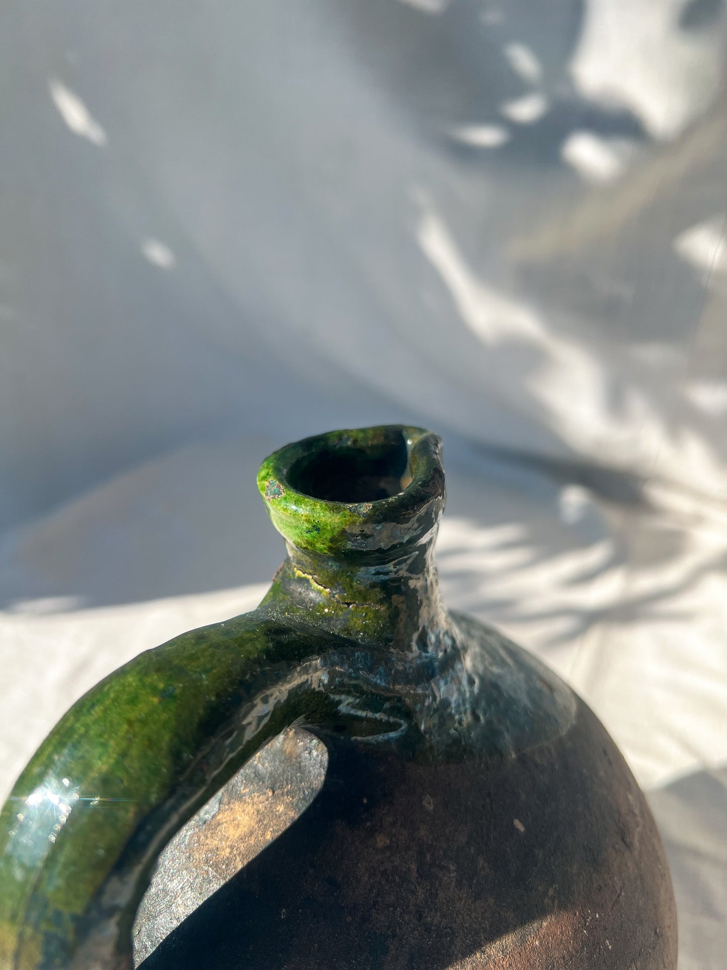 Green Glaze Pottery Pitcher - 18th Century
