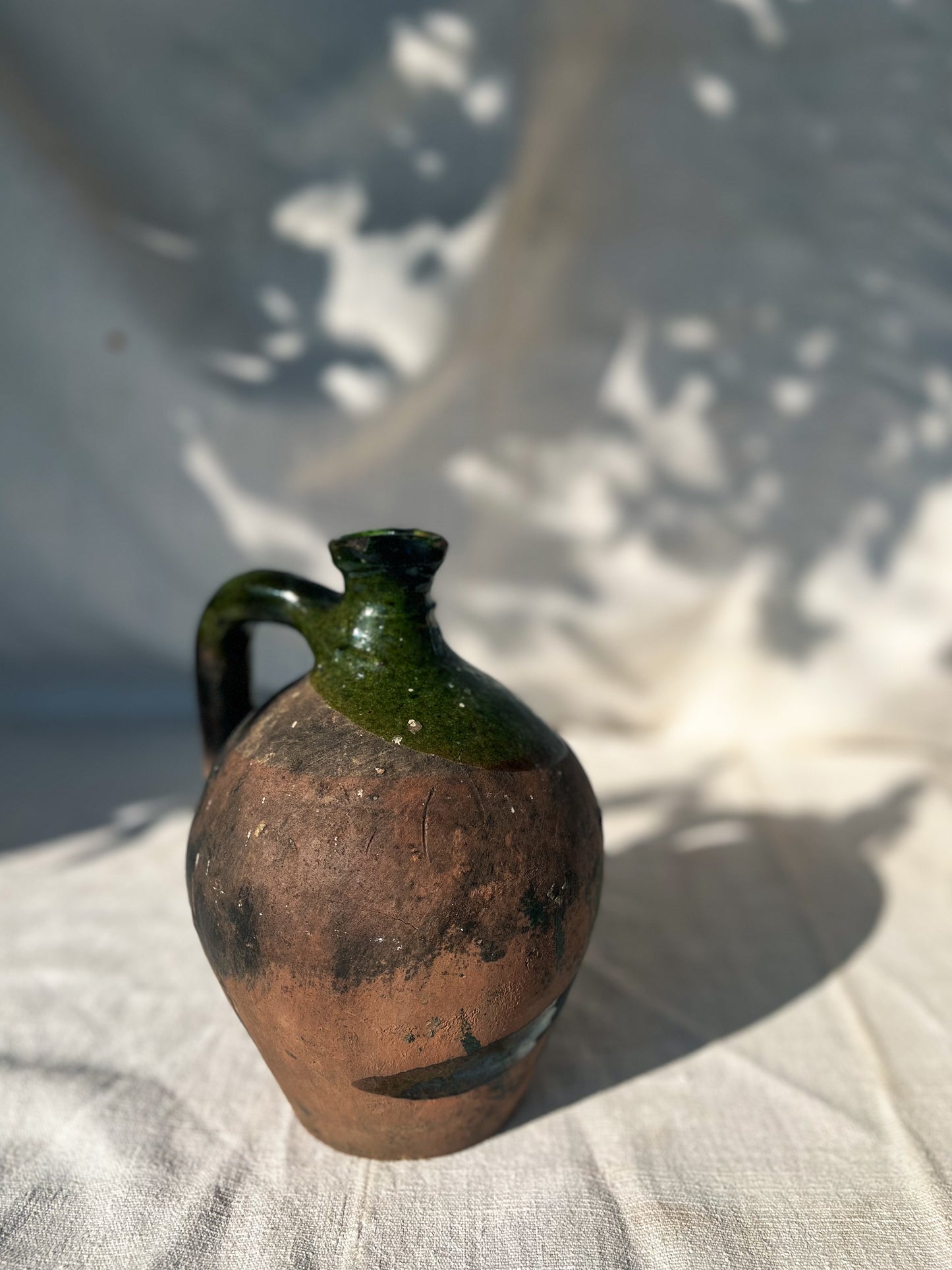 Green Glaze Pottery Pitcher - 18th Century