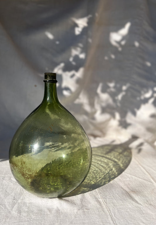 French  Large Green Glass Dame Jeanne