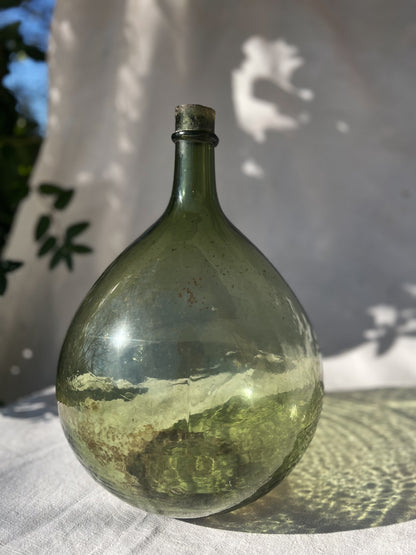 French  Large Green Glass Dame Jeanne