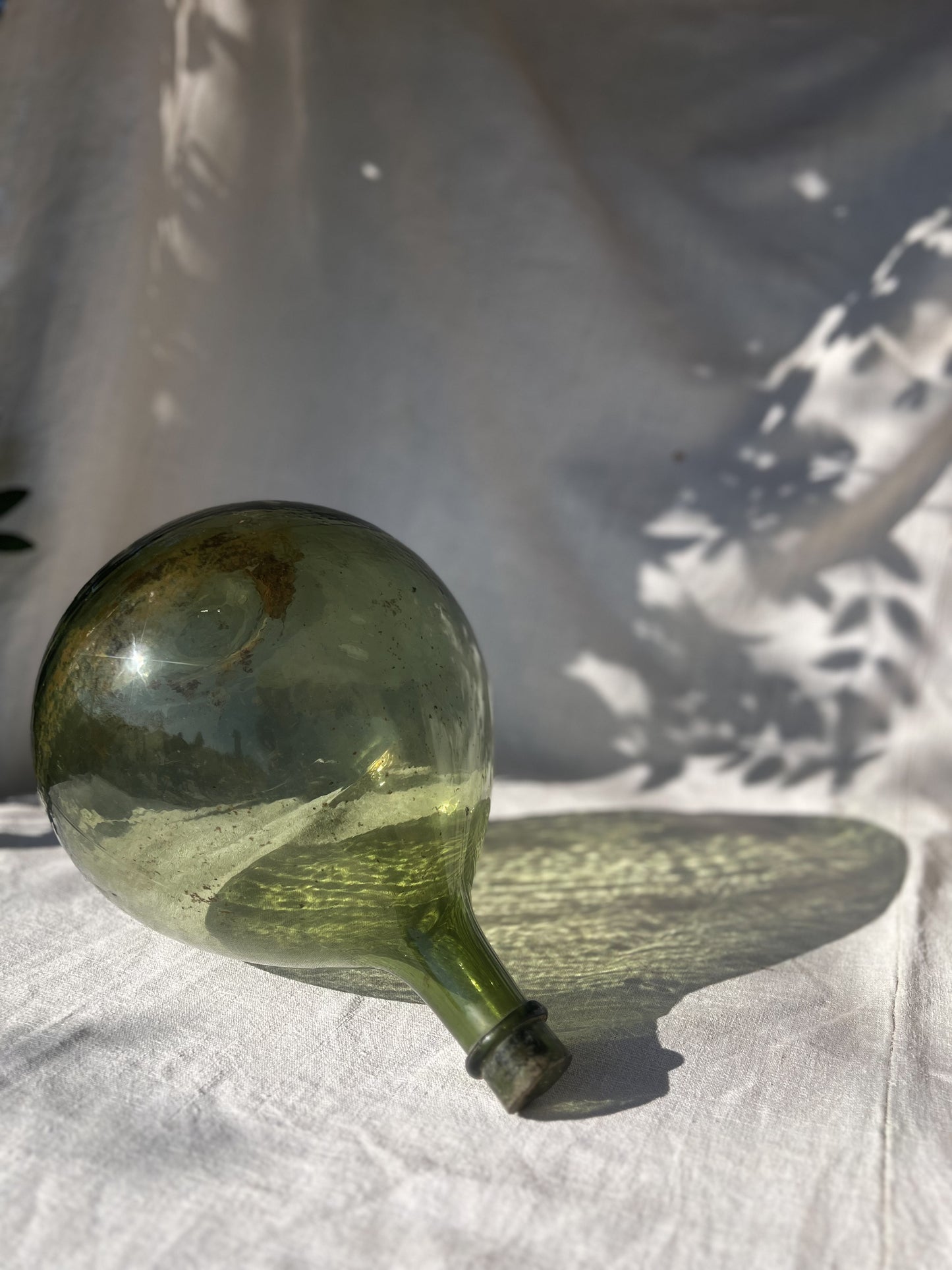 French  Large Green Glass Dame Jeanne